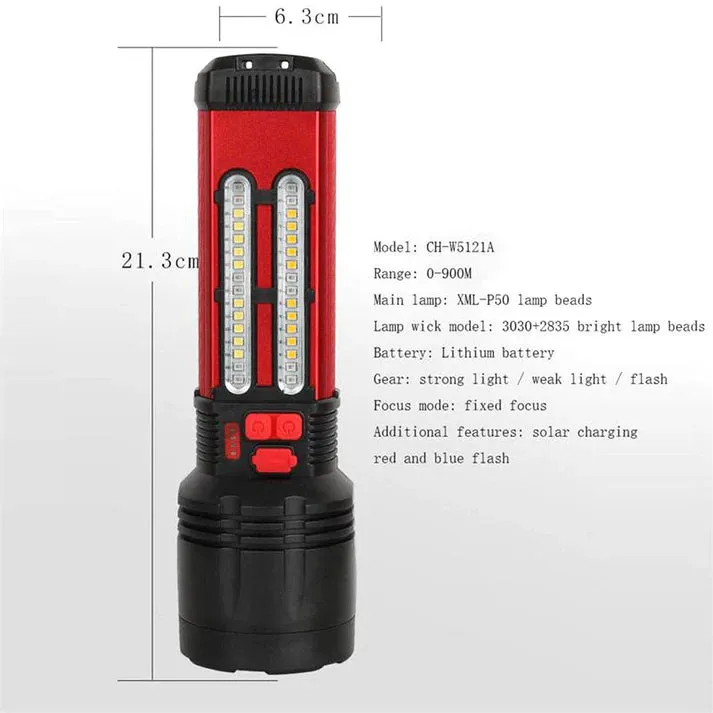 Crony W5121A Solar Energy Flashlight for Home Type-C Rechargeable Strong Light P50 Super Bright Flashlight Super Battery Life