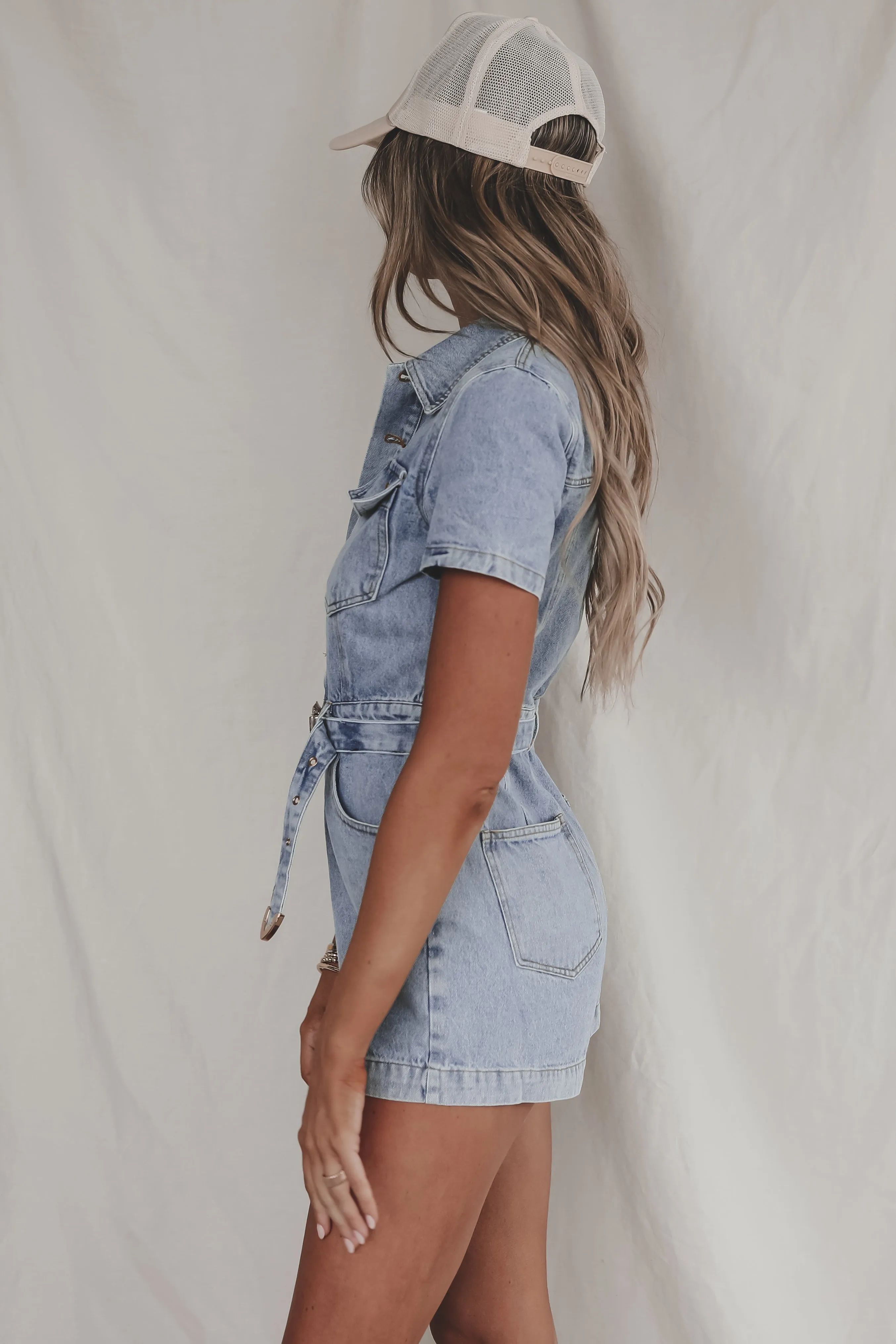 Denim Looks Good On You Short Sleeve Denim Romper