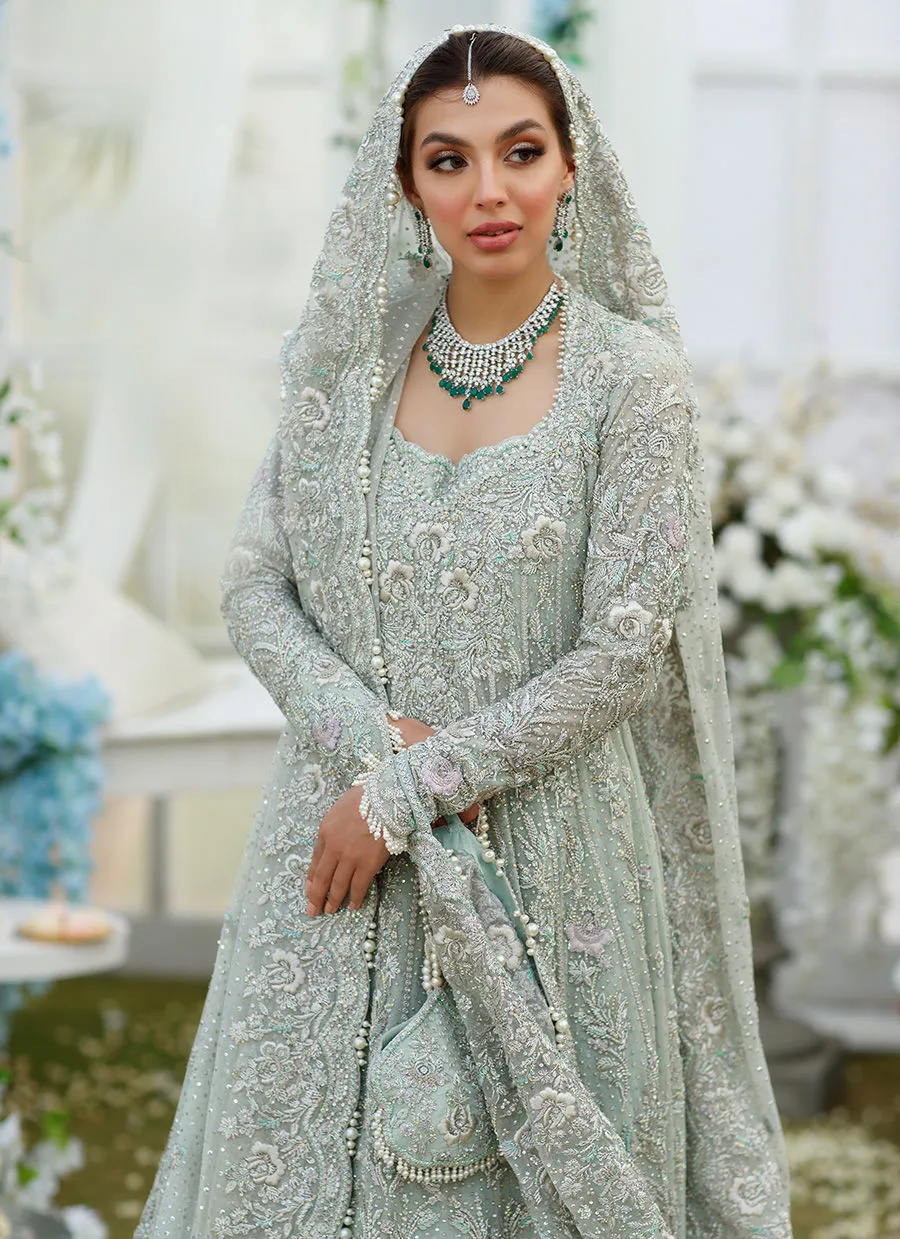 Designer Aqua Bridal Lehenga Gown for Indian Bridal Wear
