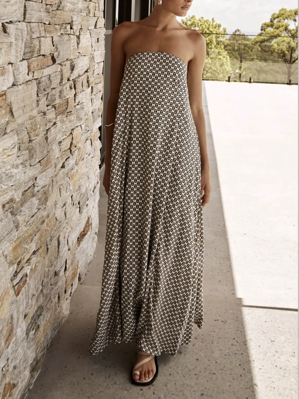 Diamond Print Stylish Bohemian Maxi Dress