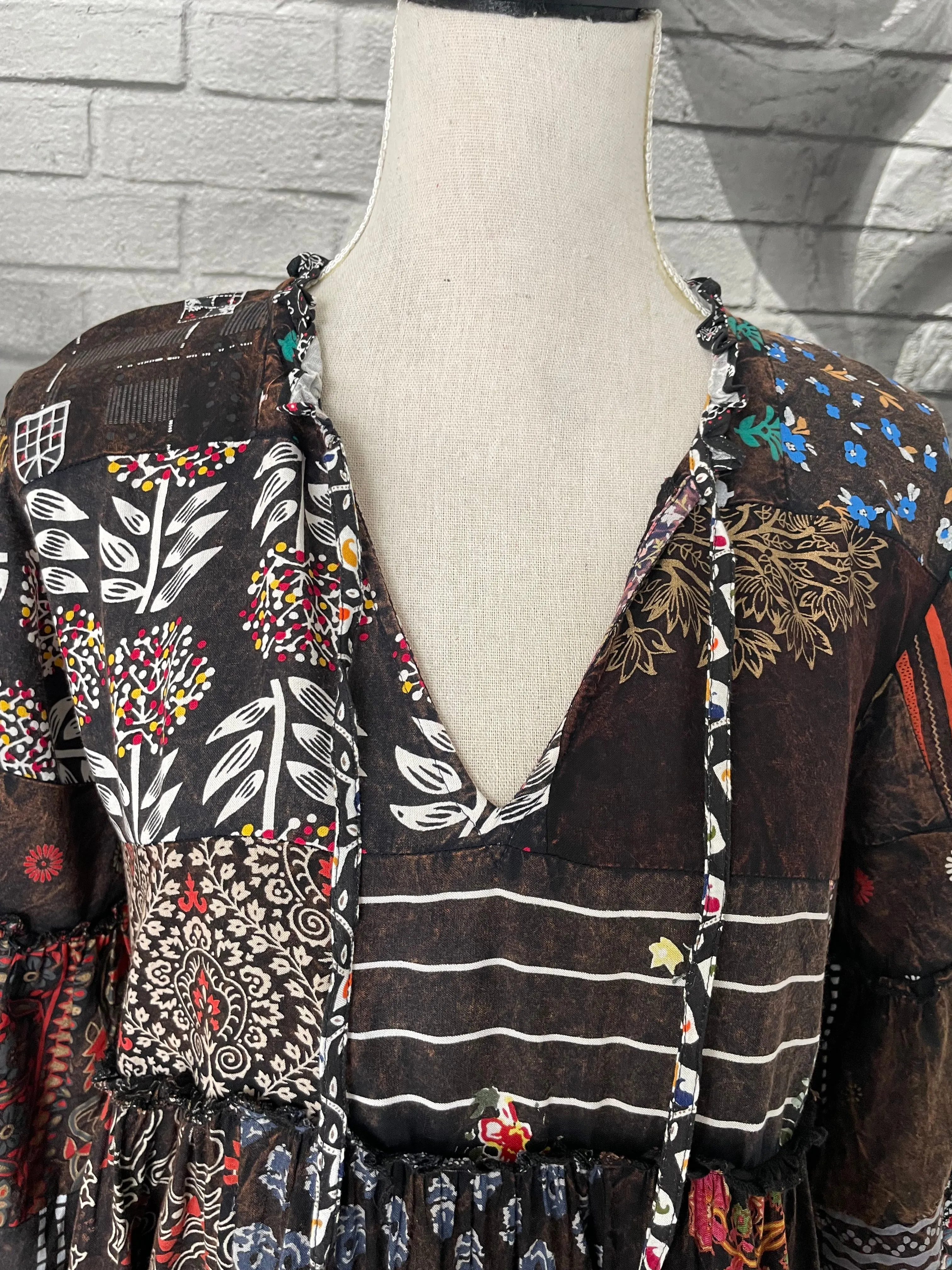 Dylan Patchwork Tunic Dress in Coffee