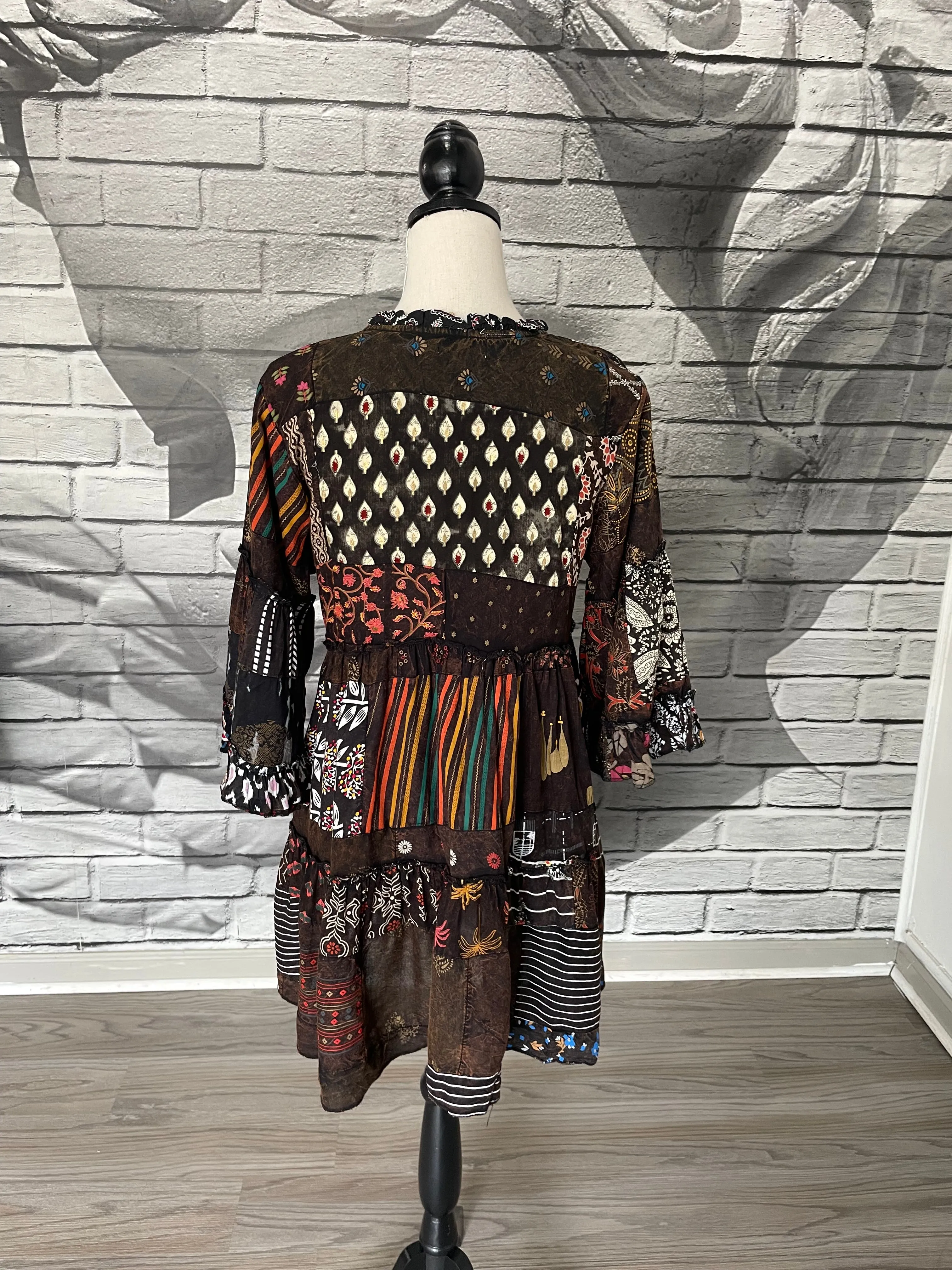 Dylan Patchwork Tunic Dress in Coffee