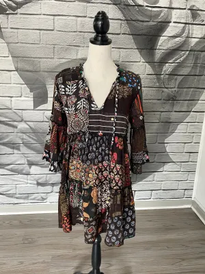 Dylan Patchwork Tunic Dress in Coffee