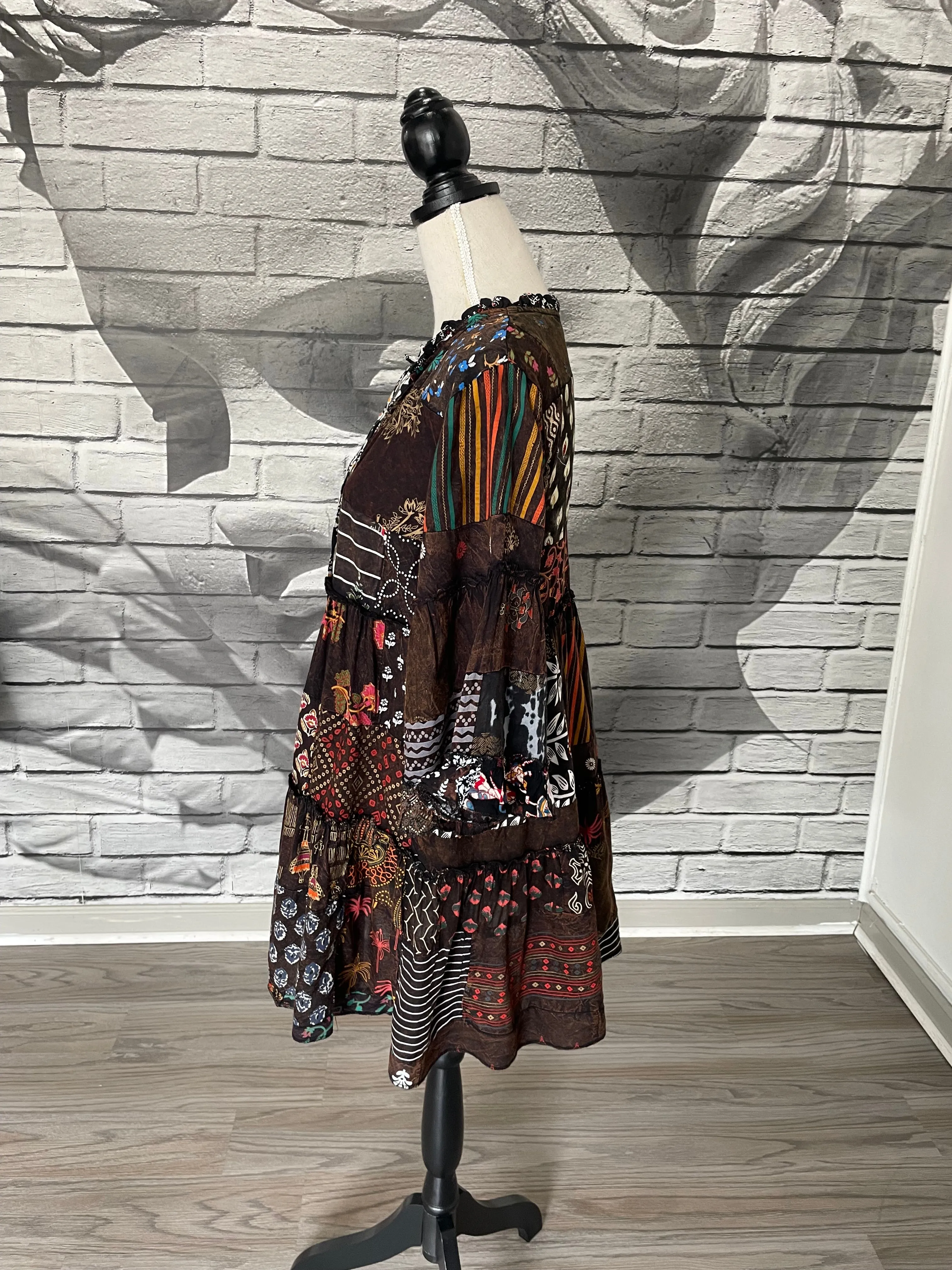 Dylan Patchwork Tunic Dress in Coffee