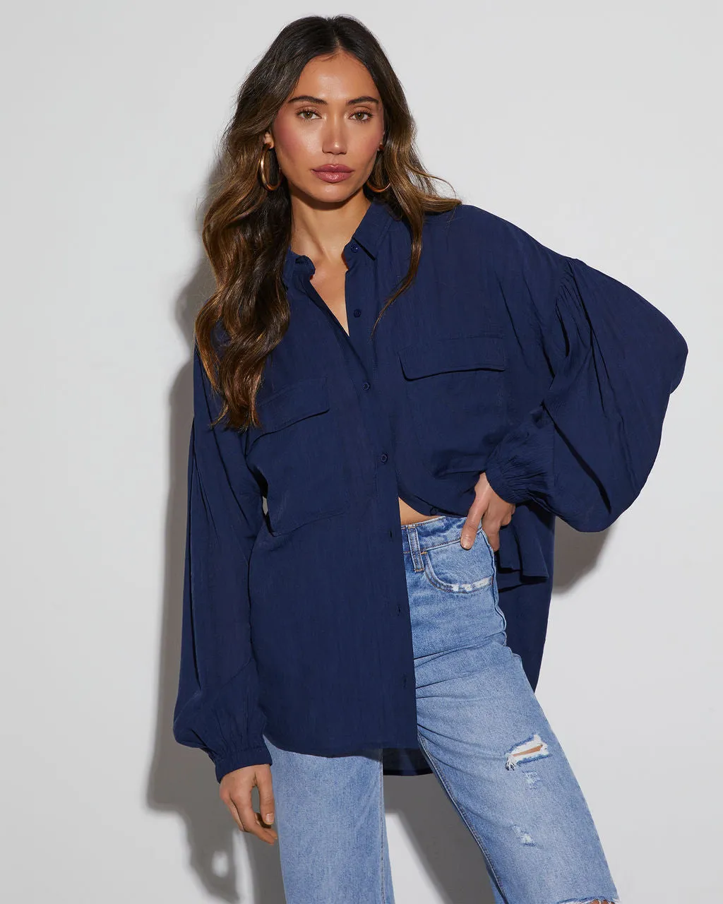 Elowen Balloon Sleeve Button Down Top