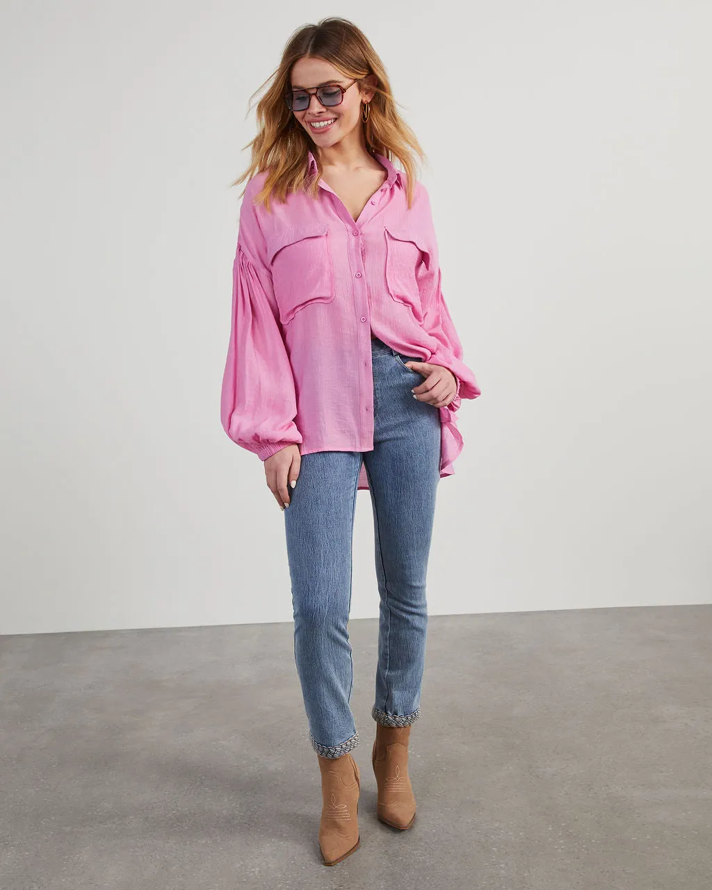 Elowen Balloon Sleeve Button Down Top