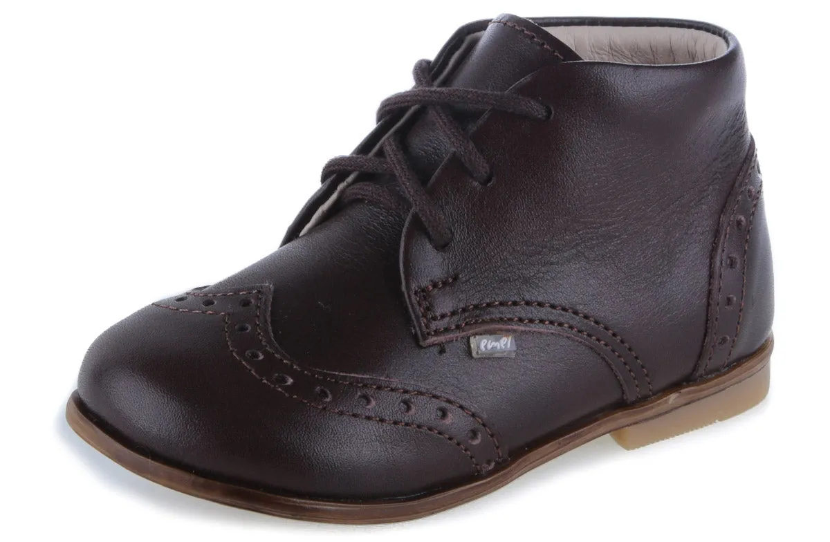 Emel Dark Brown Brouge Lace-Up Bootie