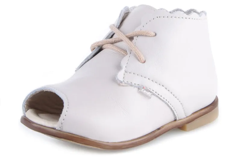 Emel Off-White Lace-Up Peep Toe Bootie