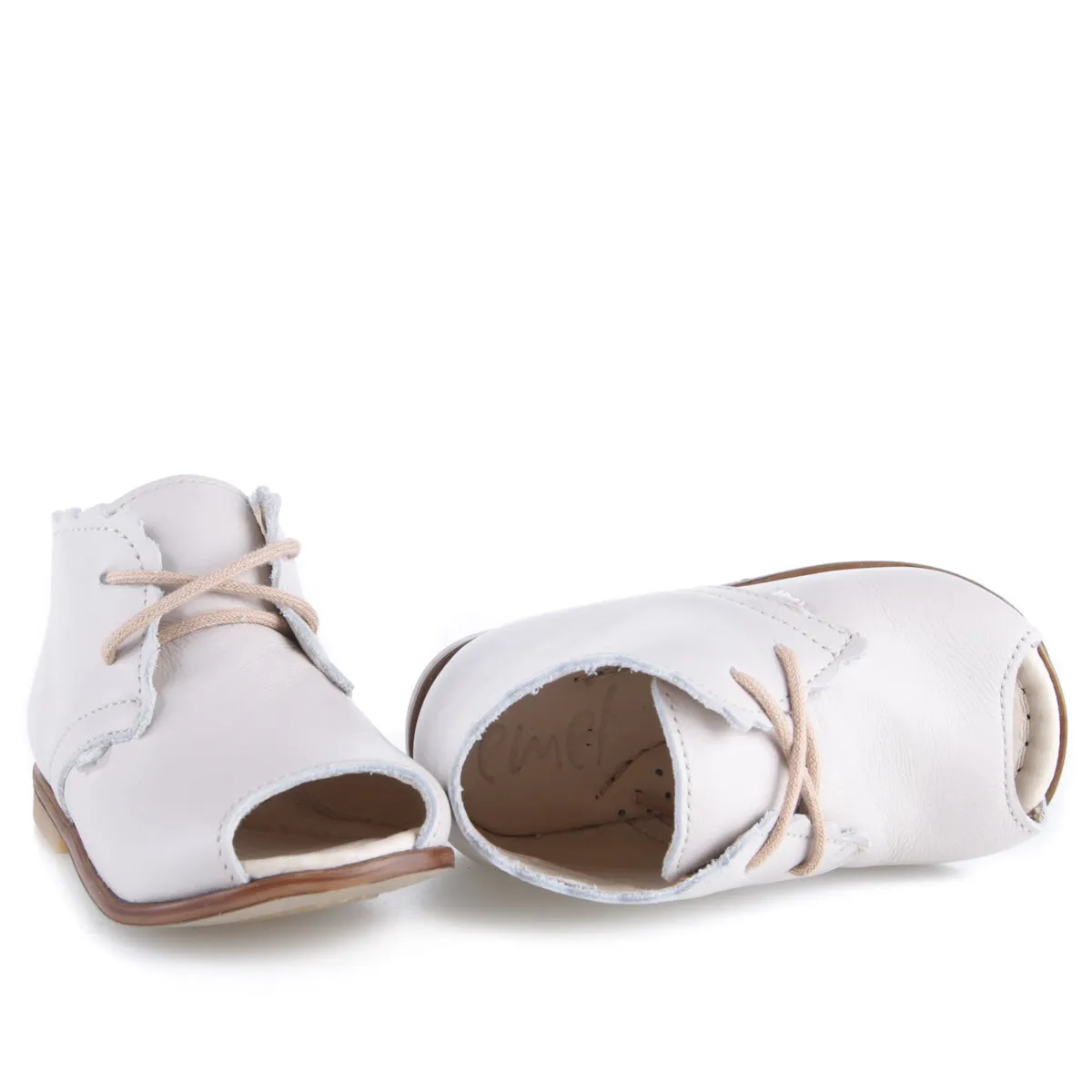 Emel Off-White Lace-Up Peep Toe Bootie