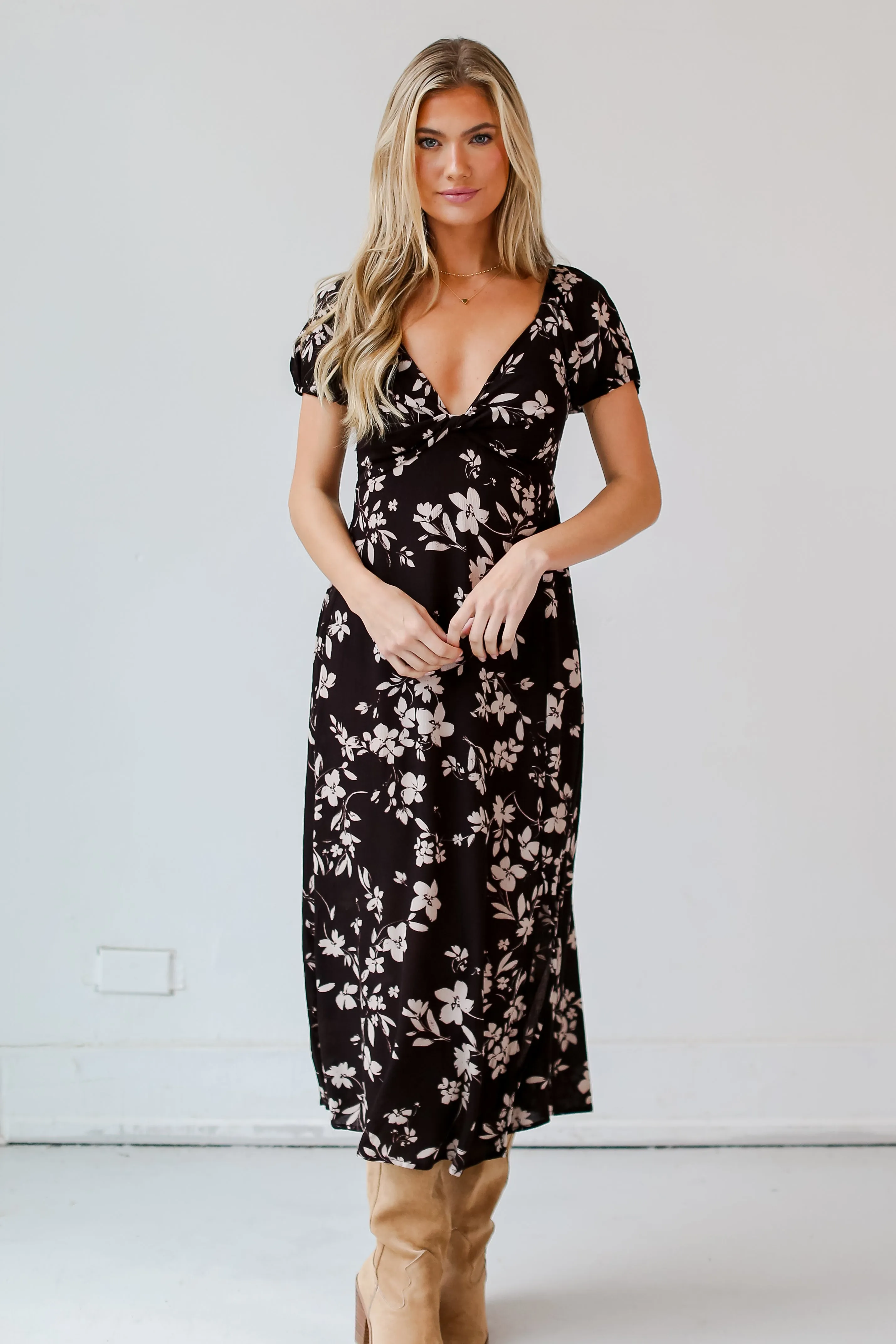 FINAL SALE - In A Fairytale Black Floral Midi Dress