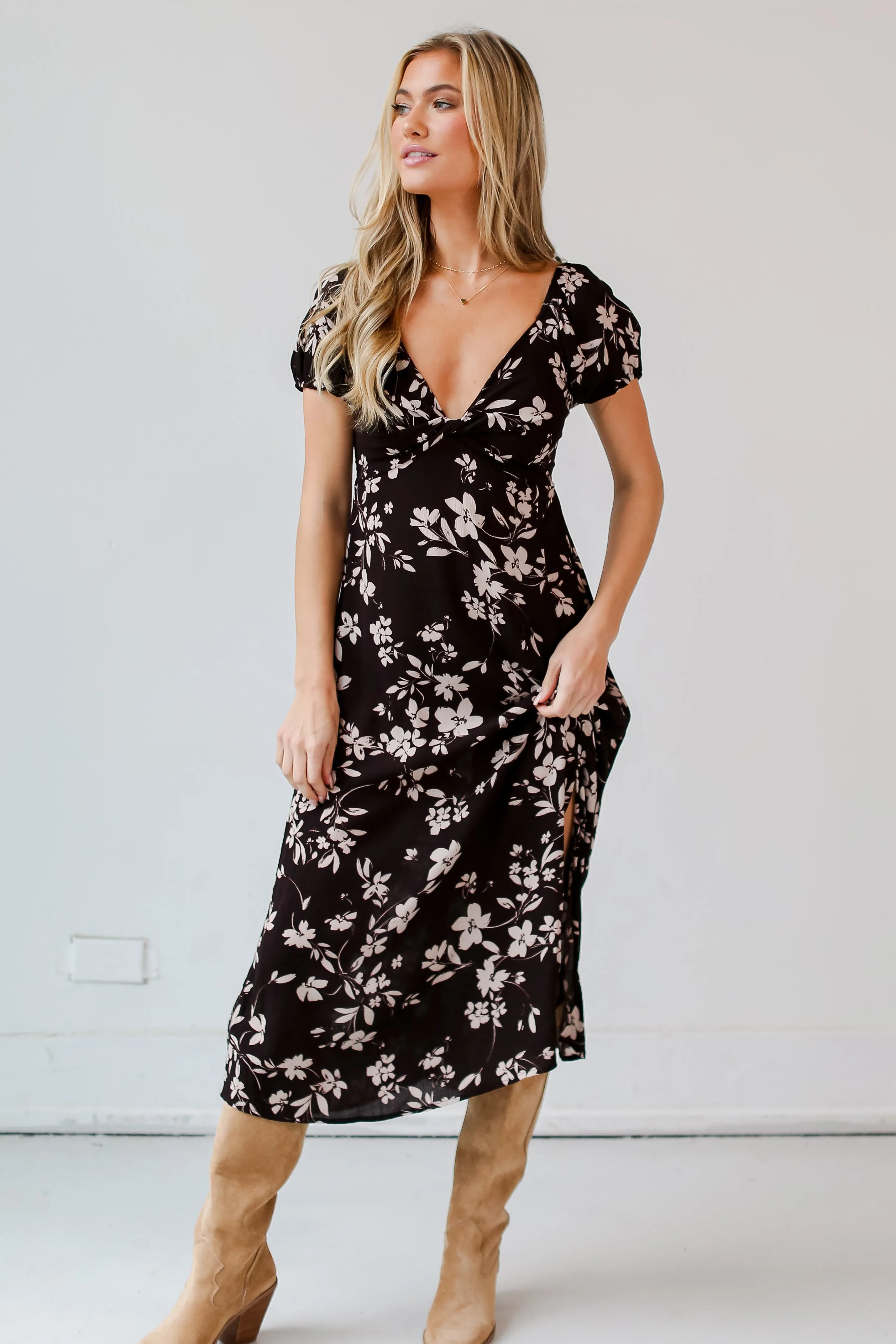 FINAL SALE - In A Fairytale Black Floral Midi Dress