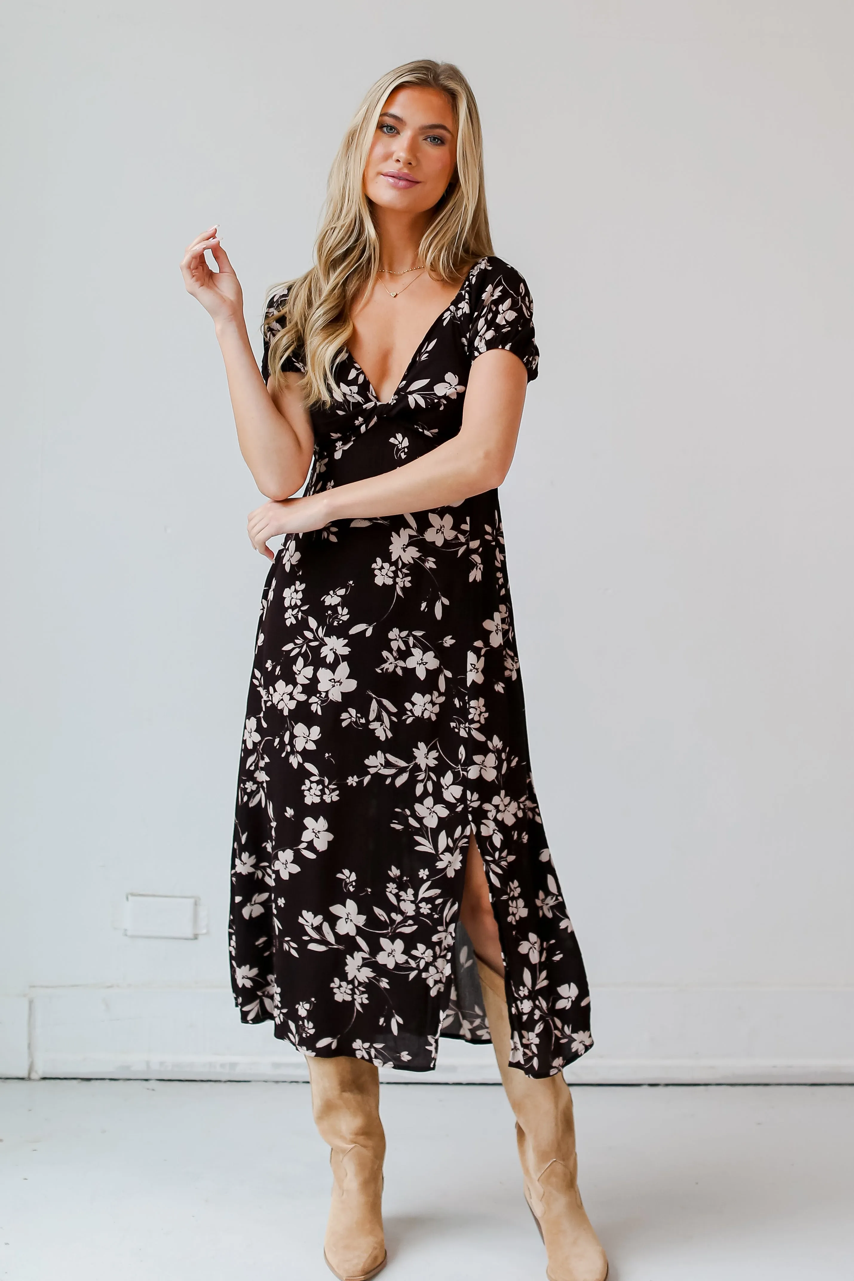 FINAL SALE - In A Fairytale Black Floral Midi Dress