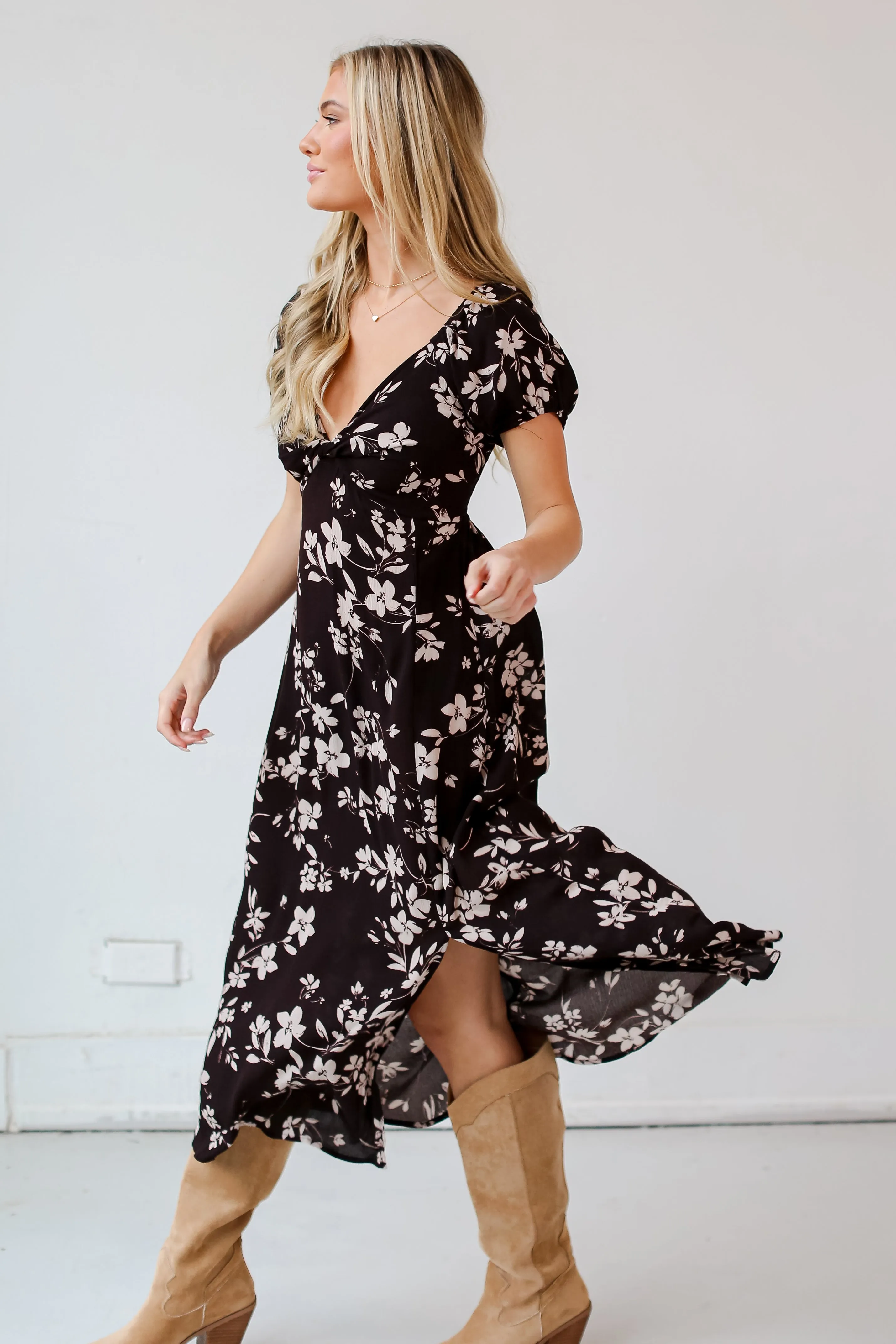 FINAL SALE - In A Fairytale Black Floral Midi Dress