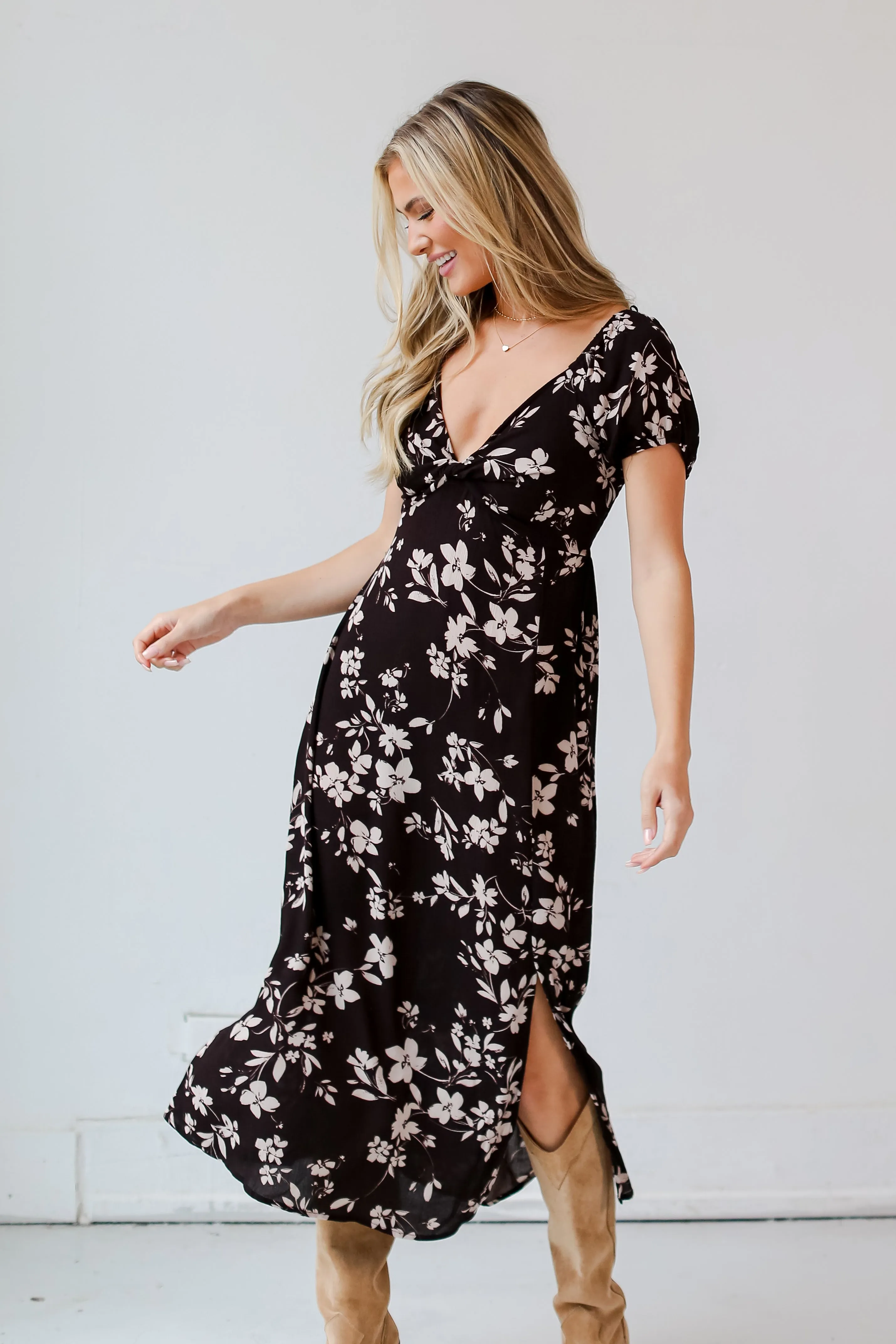 FINAL SALE - In A Fairytale Black Floral Midi Dress