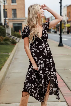 FINAL SALE - In A Fairytale Black Floral Midi Dress