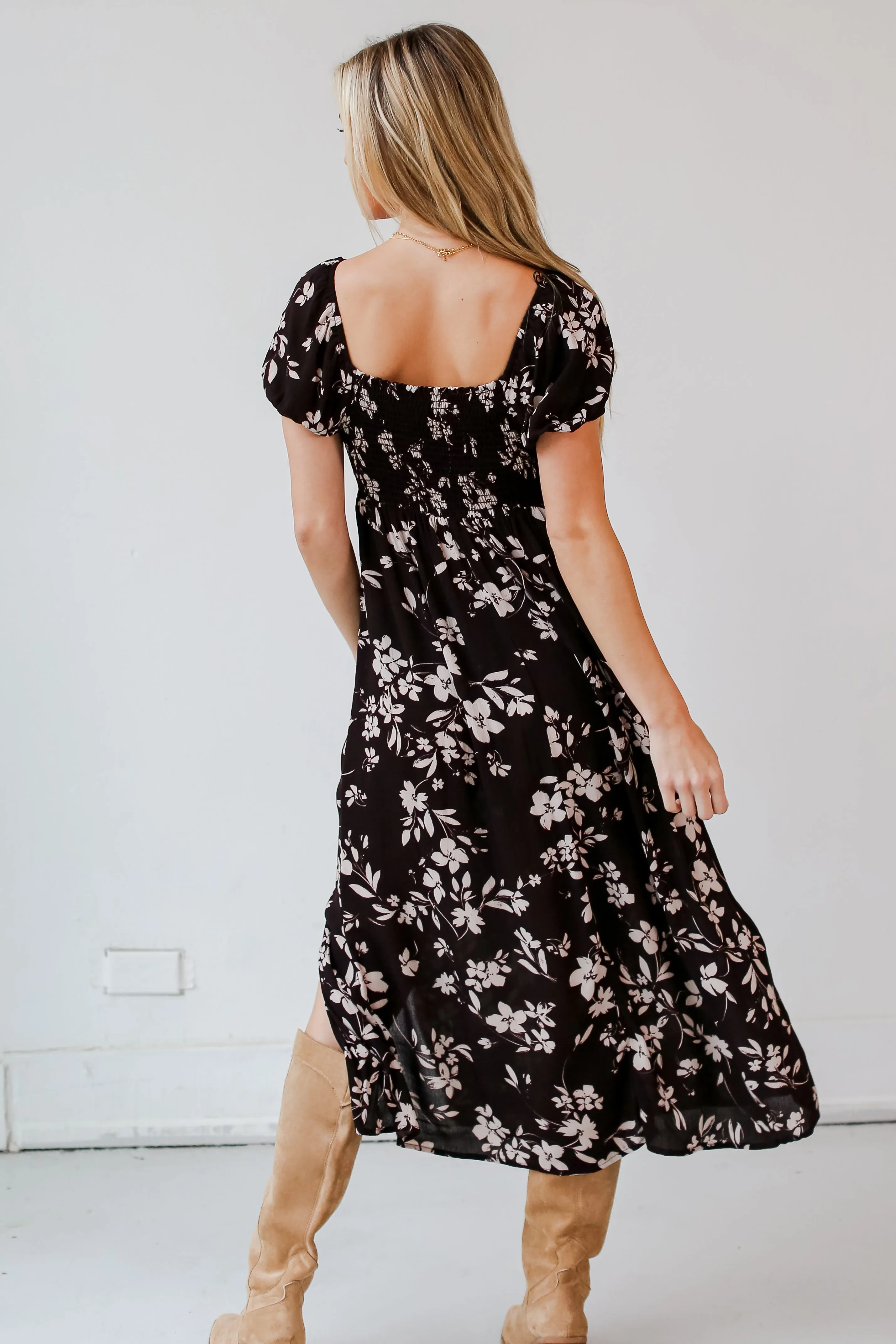 FINAL SALE - In A Fairytale Black Floral Midi Dress