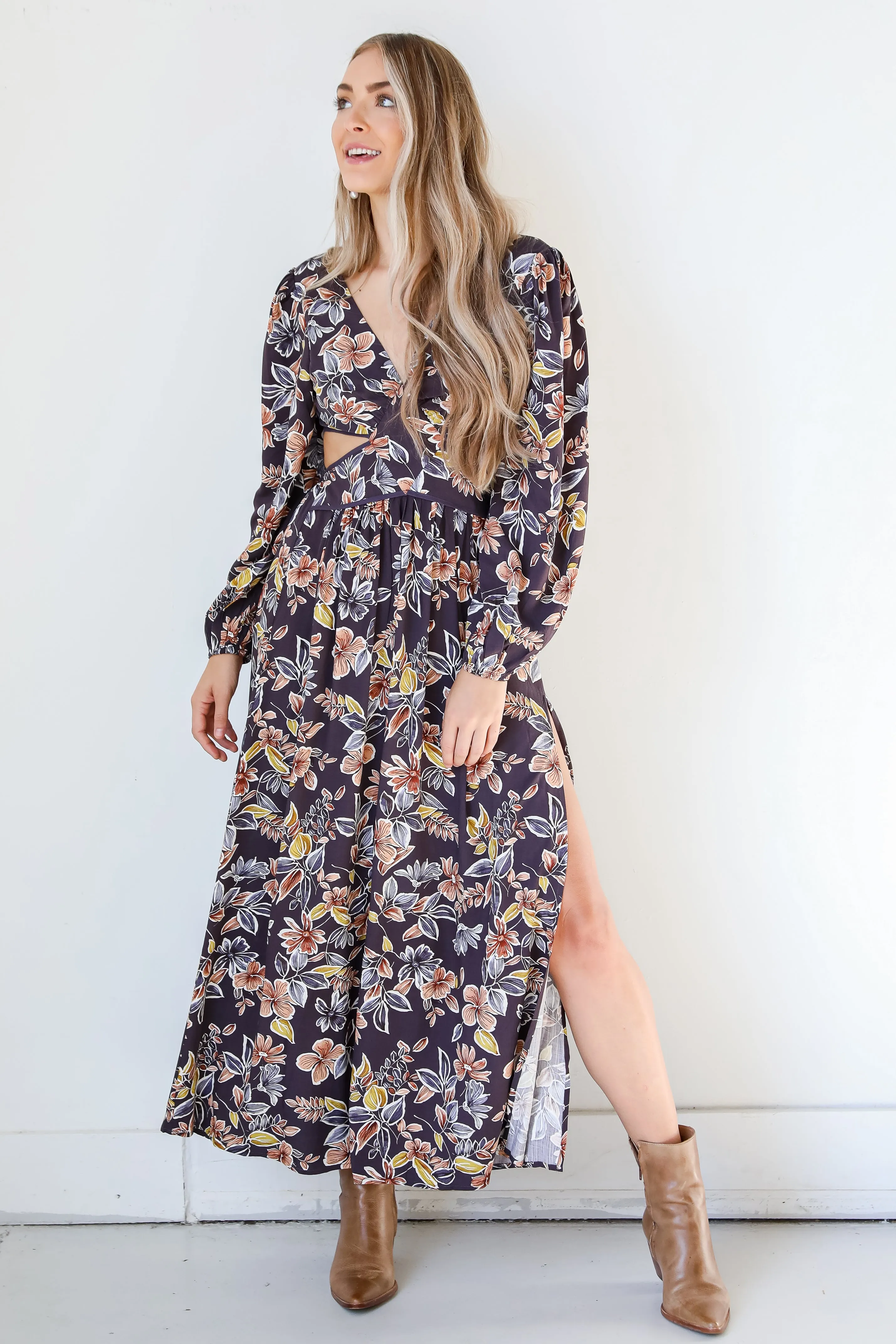 FINAL SALE - Romance In The Making Floral Cutout Maxi Dress