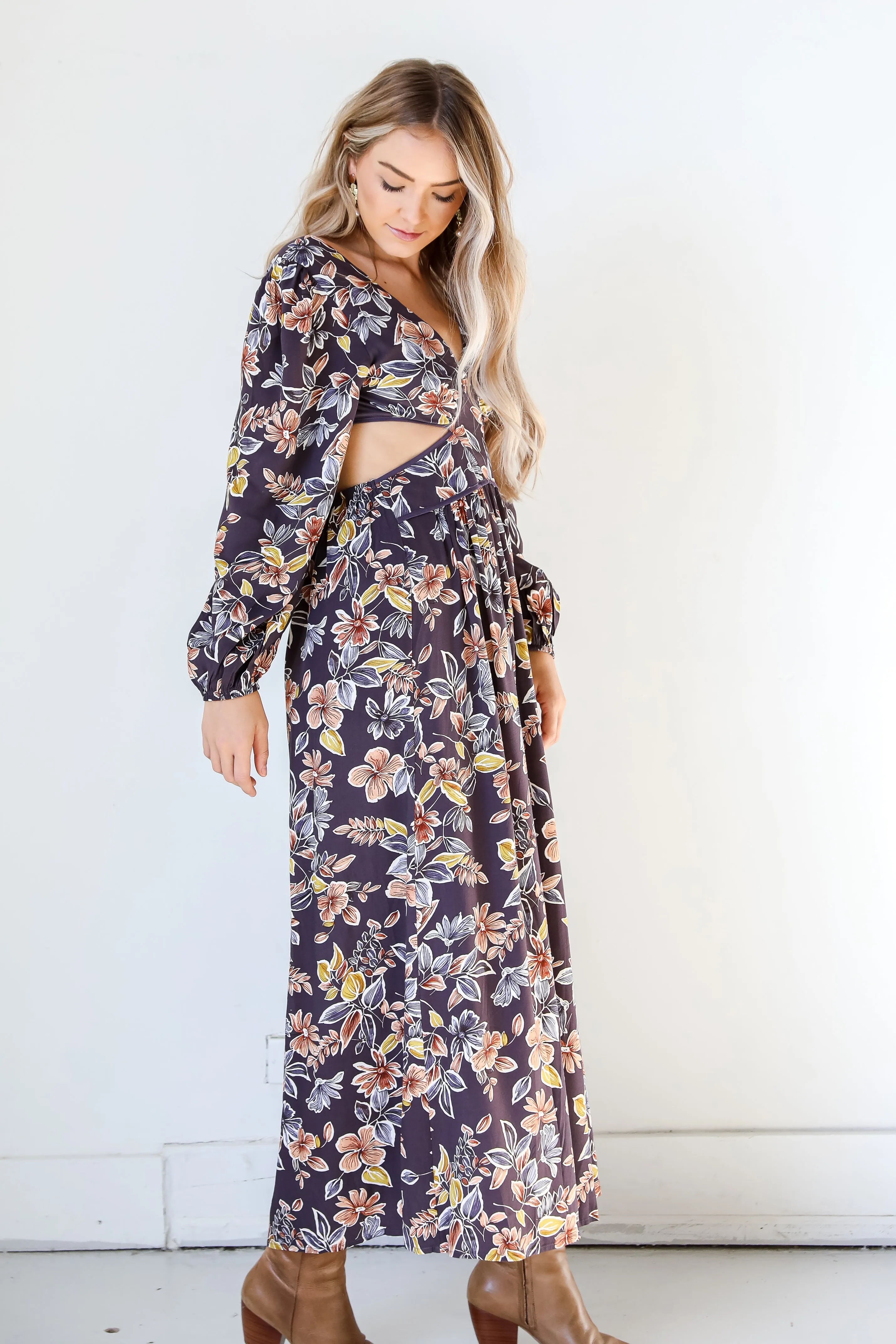 FINAL SALE - Romance In The Making Floral Cutout Maxi Dress