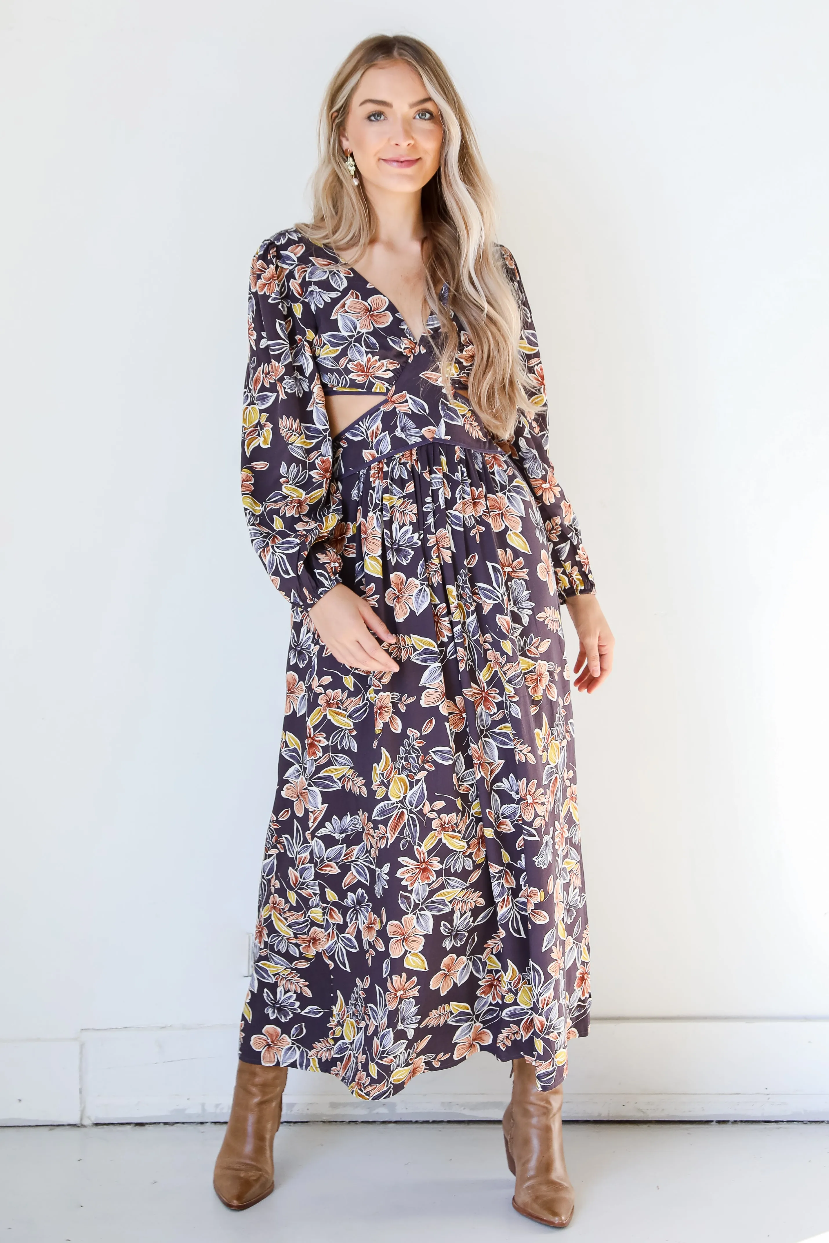 FINAL SALE - Romance In The Making Floral Cutout Maxi Dress
