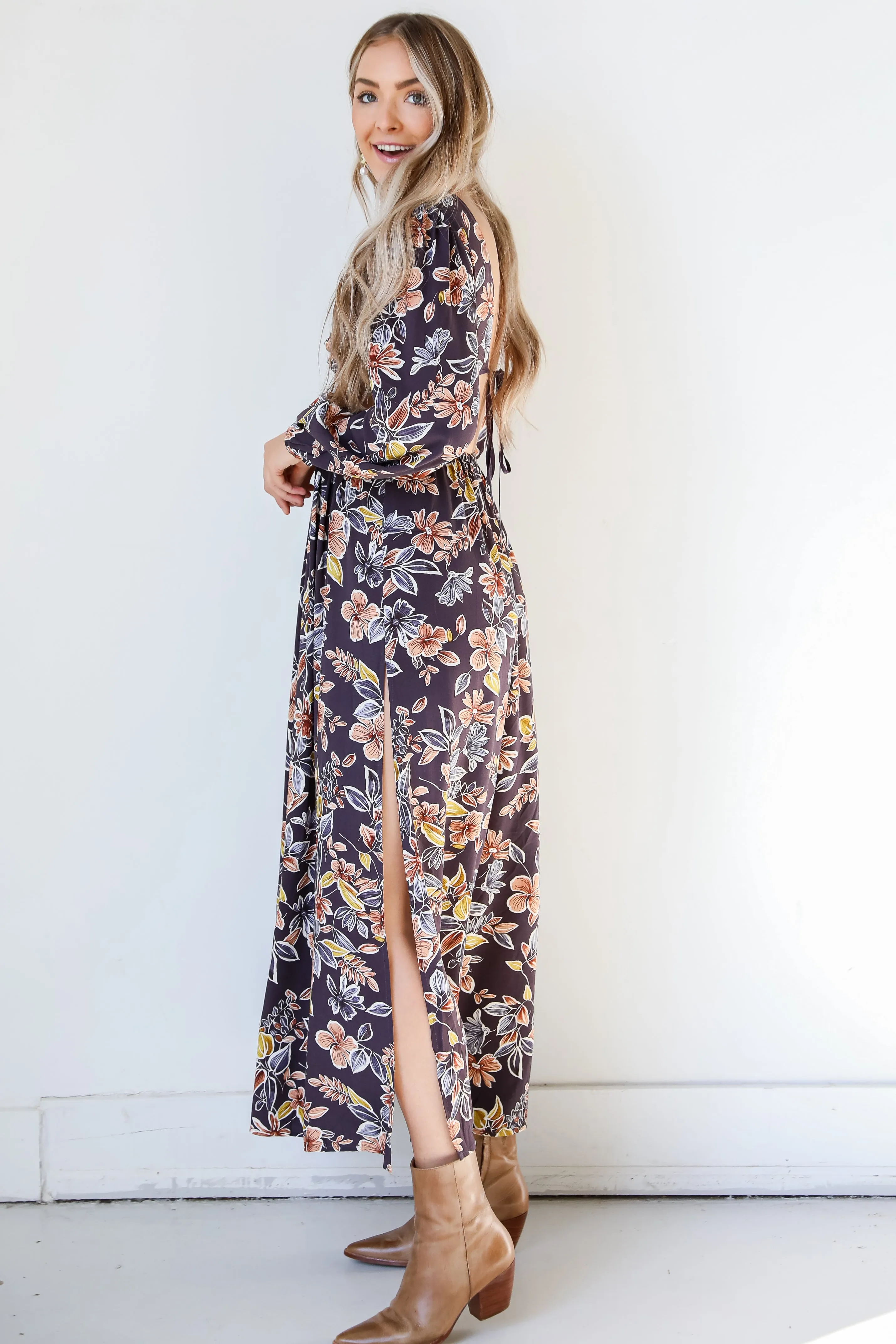 FINAL SALE - Romance In The Making Floral Cutout Maxi Dress
