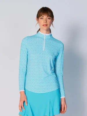 G Lifestyle Long Sleeve Zip Mock Neck -Cubic Caribbean Turq