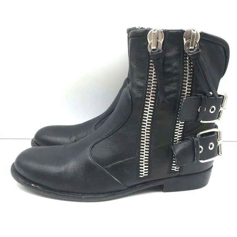 Giuseppe Zanotti Zipper Moto Boots Black Leather Size 39 Flat Ankle Boots