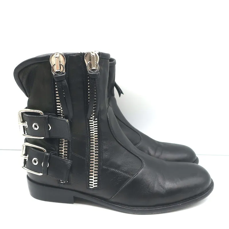 Giuseppe Zanotti Zipper Moto Boots Black Leather Size 39 Flat Ankle Boots