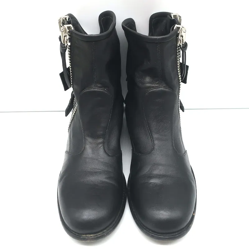 Giuseppe Zanotti Zipper Moto Boots Black Leather Size 39 Flat Ankle Boots