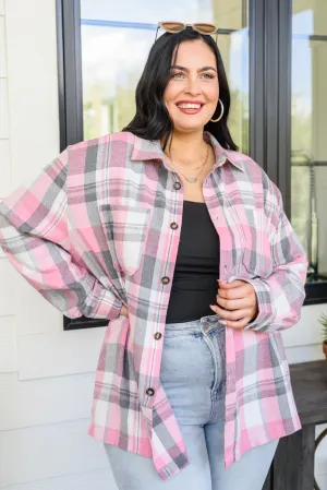 Go For It Oversize Plaid Flannel Shacket In Pink