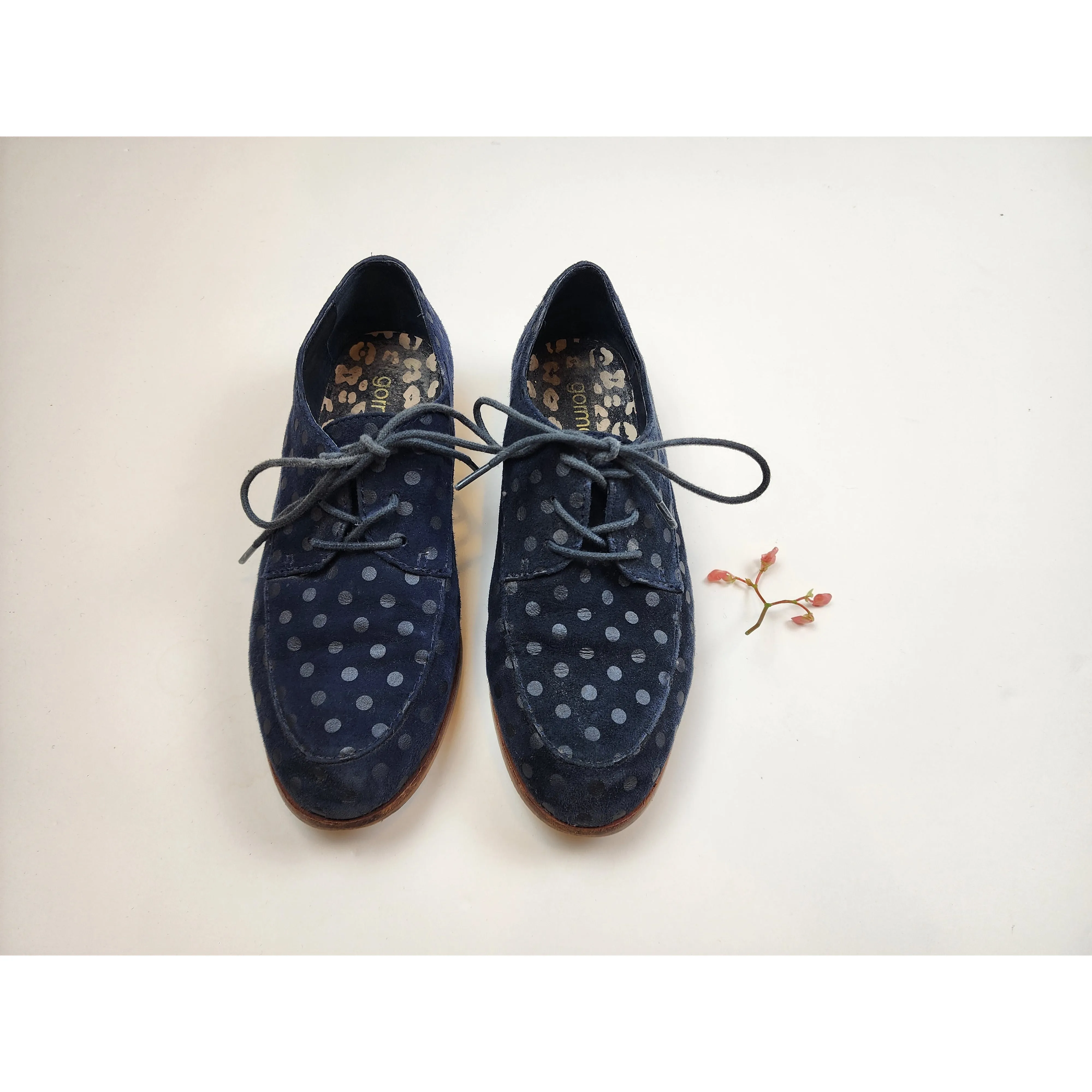 Gorman black suede leather lace up shoes with black polka dots size 37