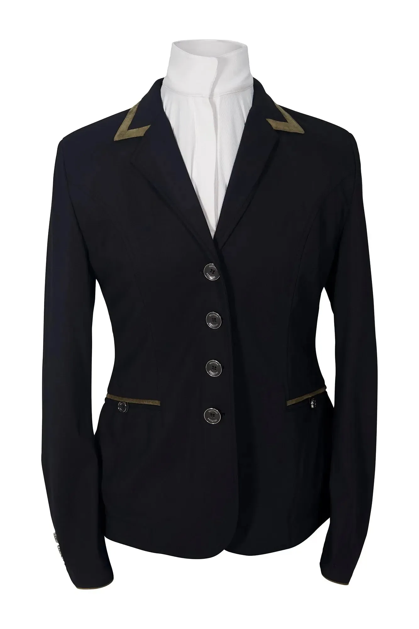 Grand Prix Saltare Premio 4 Button Riding Show Coat, Black with Moss Green