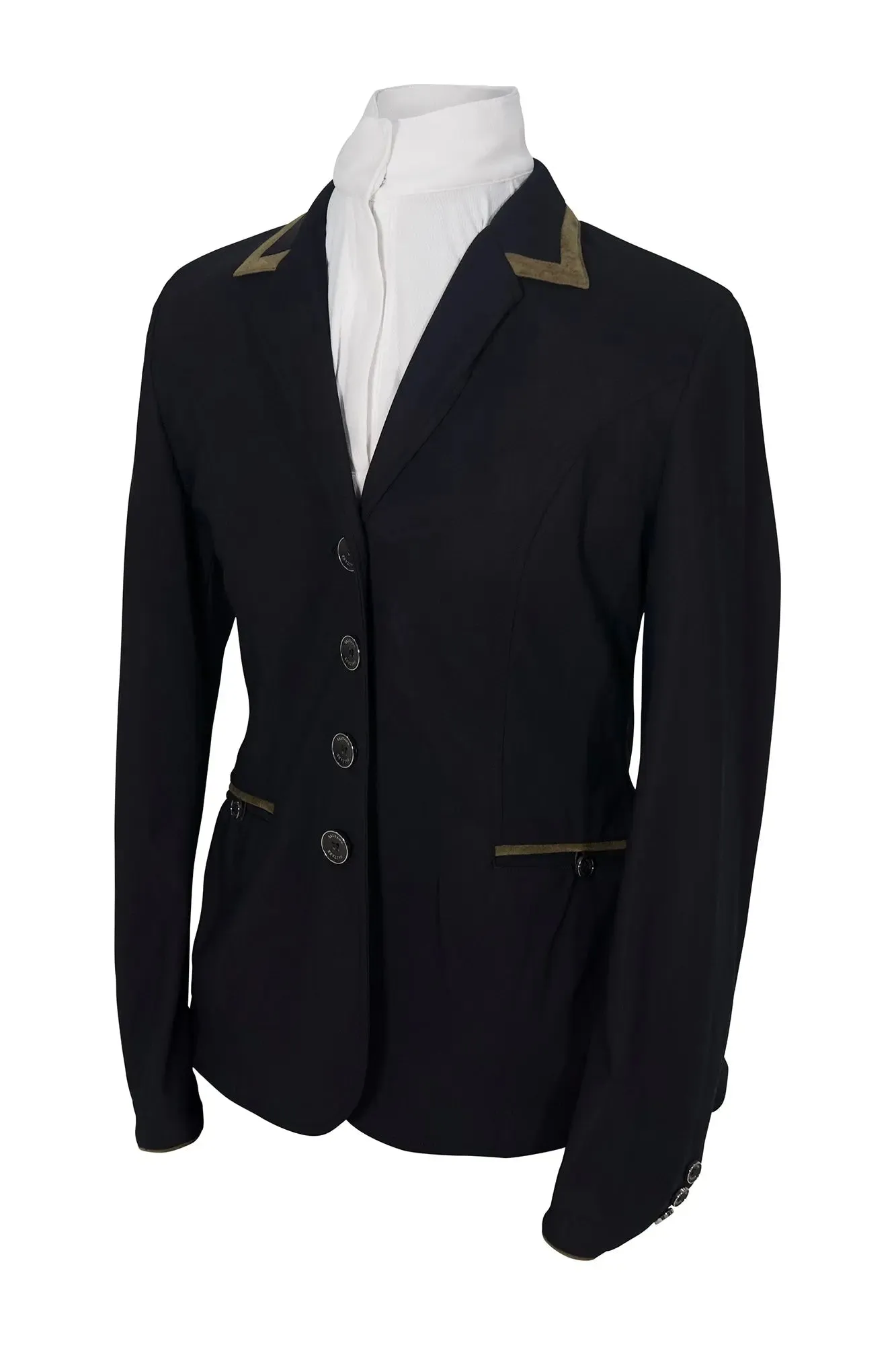 Grand Prix Saltare Premio 4 Button Riding Show Coat, Black with Moss Green