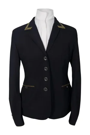 Grand Prix Saltare Premio 4 Button Riding Show Coat, Black with Moss Green