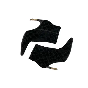 Gucci Black Velvet Monogram Boots