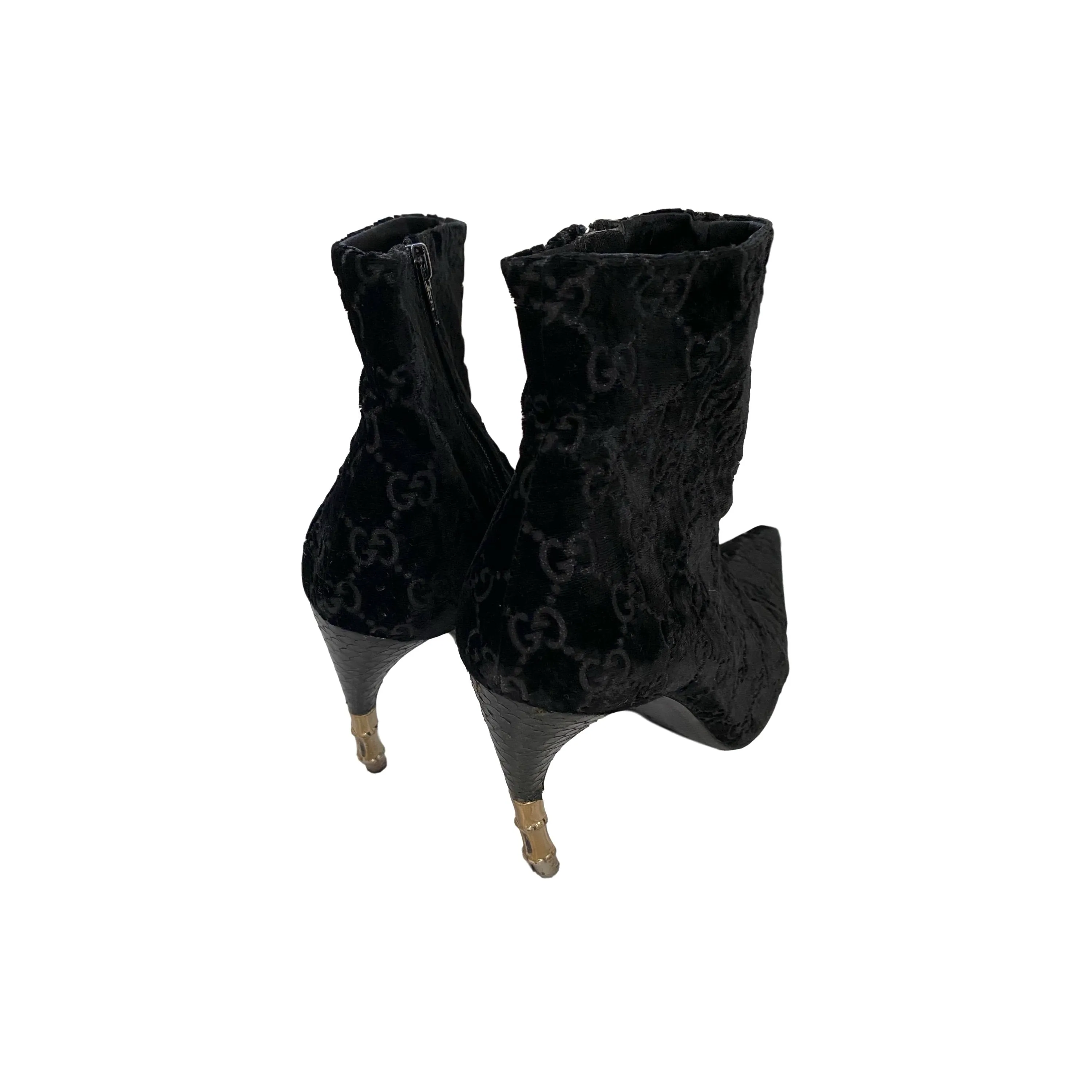 Gucci Black Velvet Monogram Boots