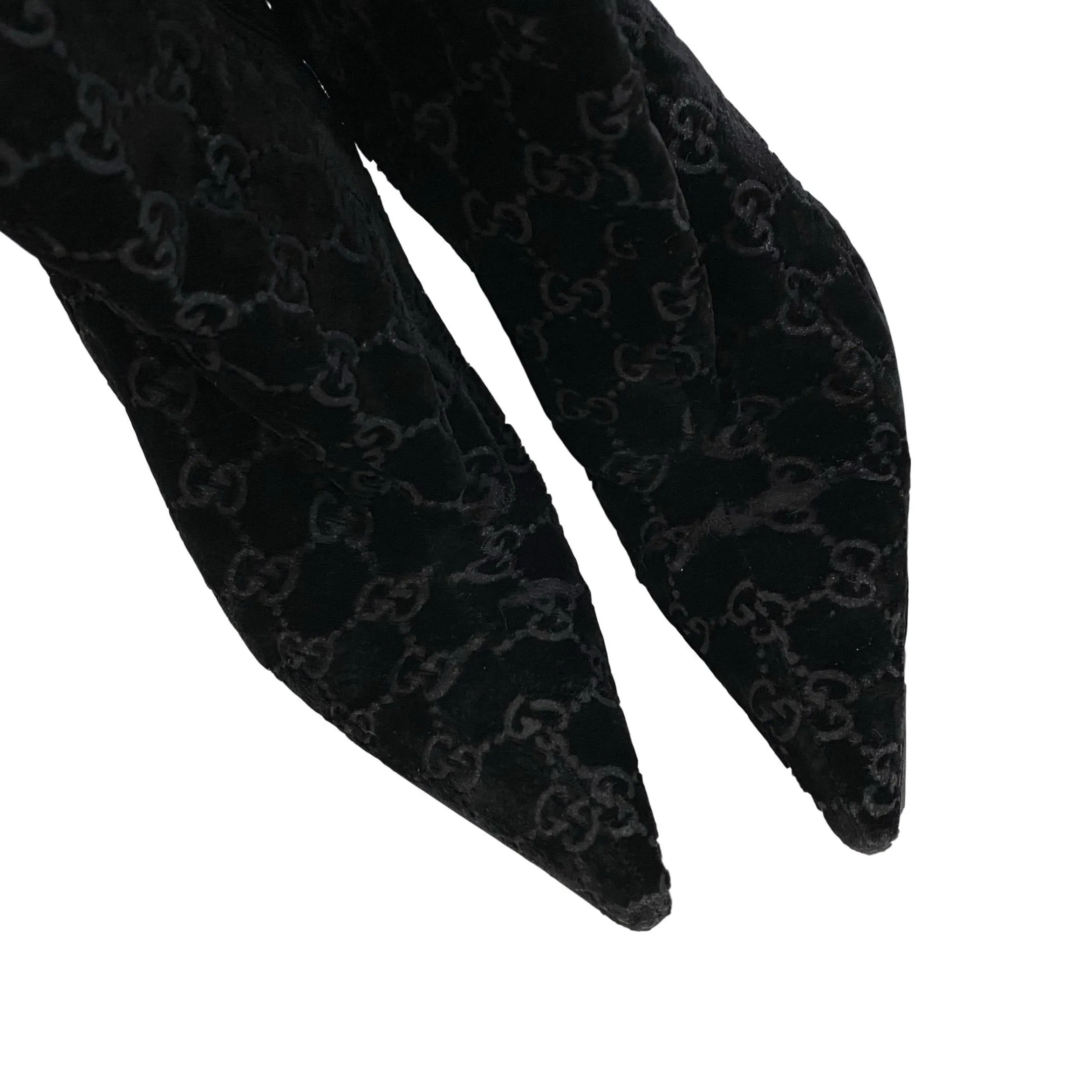 Gucci Black Velvet Monogram Boots