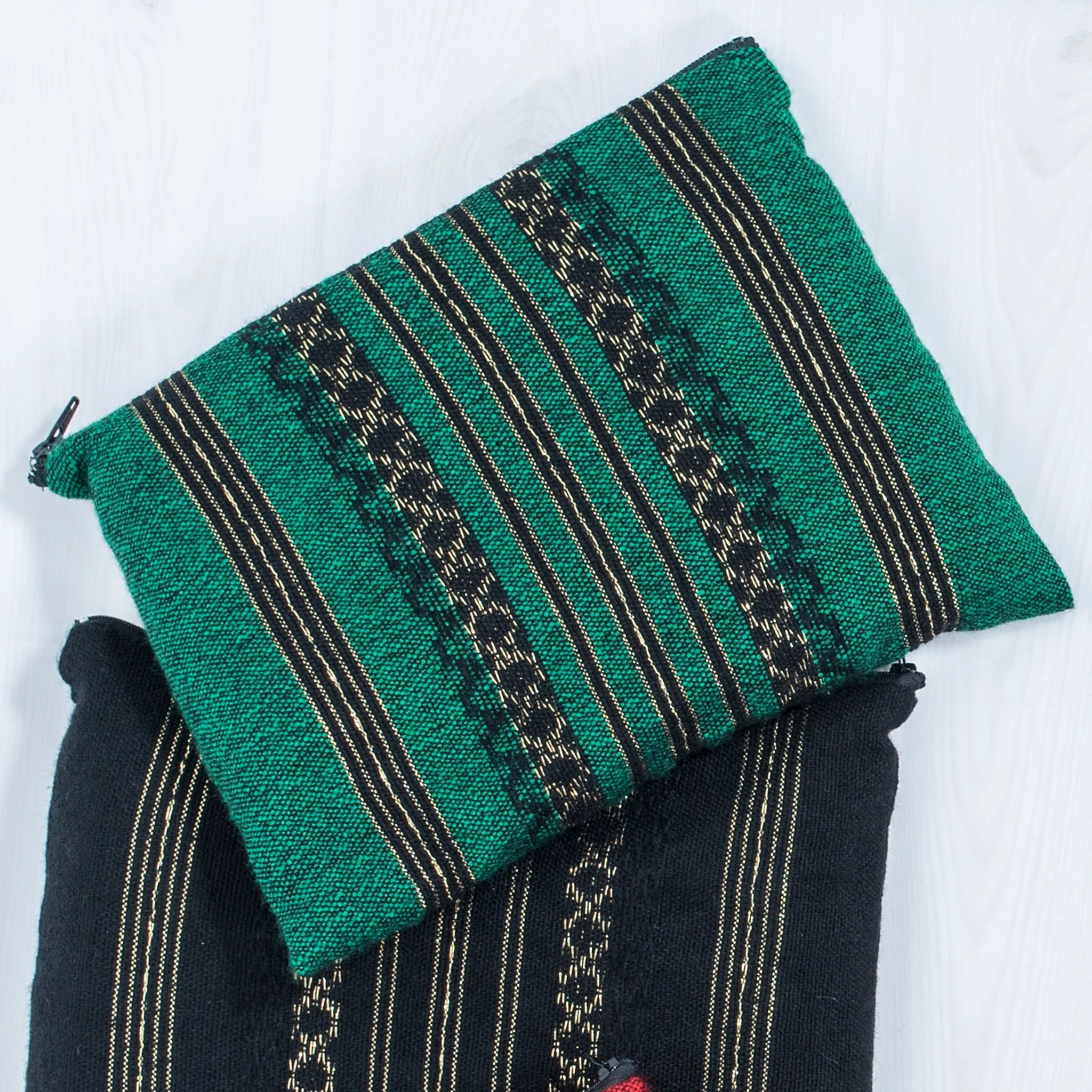 Hagar - Wool Tallit - Black and Gold Design on Green