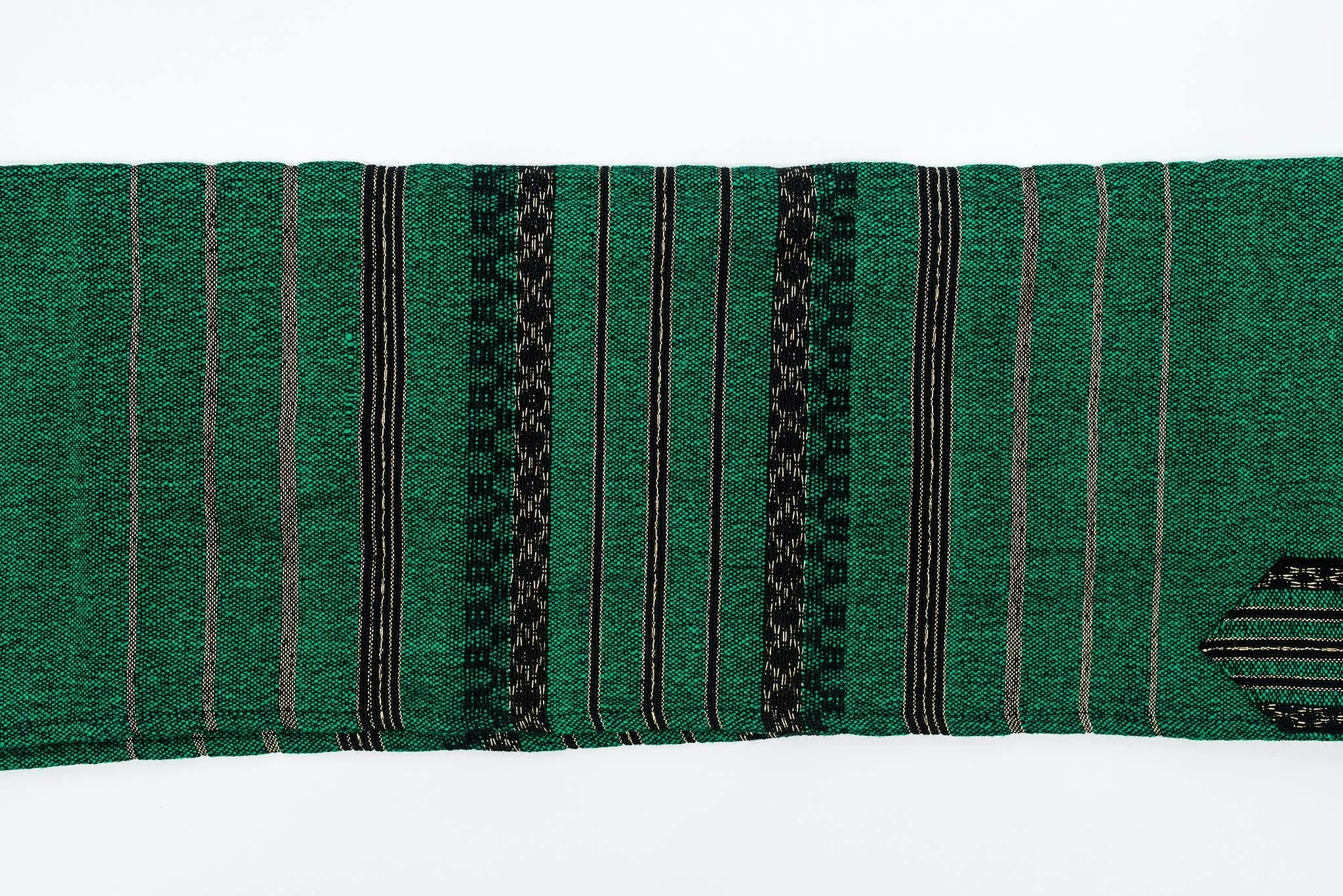 Hagar - Wool Tallit - Black and Gold Design on Green