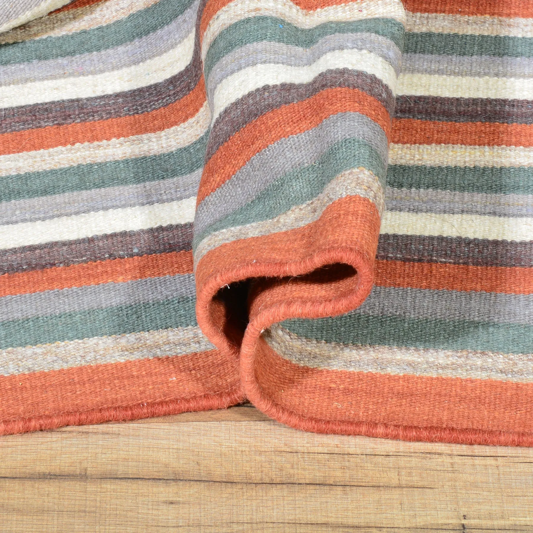 Hand-Woven Fine Flatweave Reversible Striped Design Kilim Rug (Size 4.1 X 6.1) Brral-3591