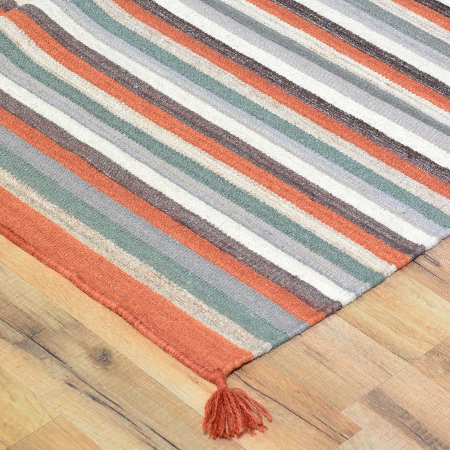 Hand-Woven Fine Flatweave Reversible Striped Design Kilim Rug (Size 4.1 X 6.1) Brral-3591