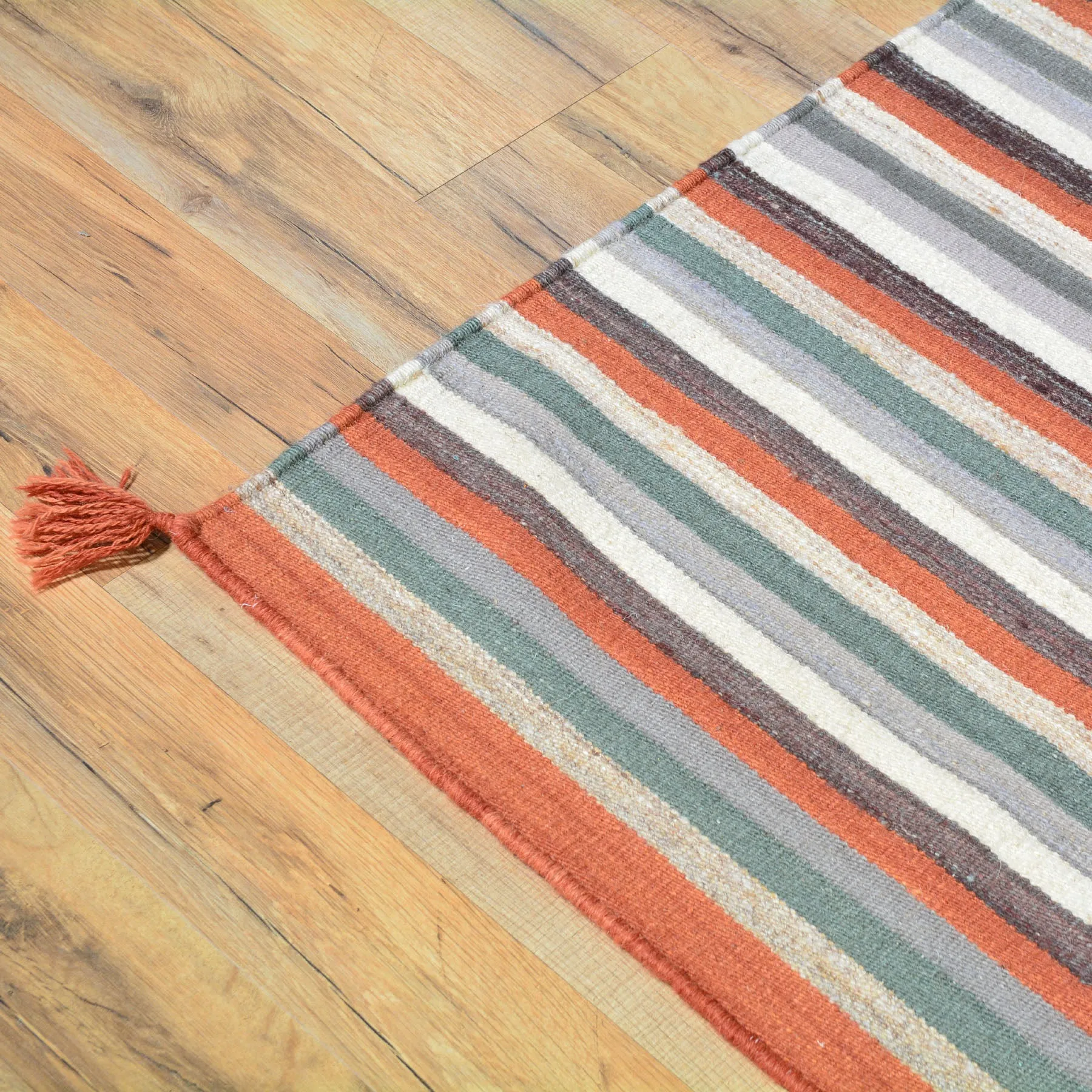 Hand-Woven Fine Flatweave Reversible Striped Design Kilim Rug (Size 4.1 X 6.1) Brral-3591