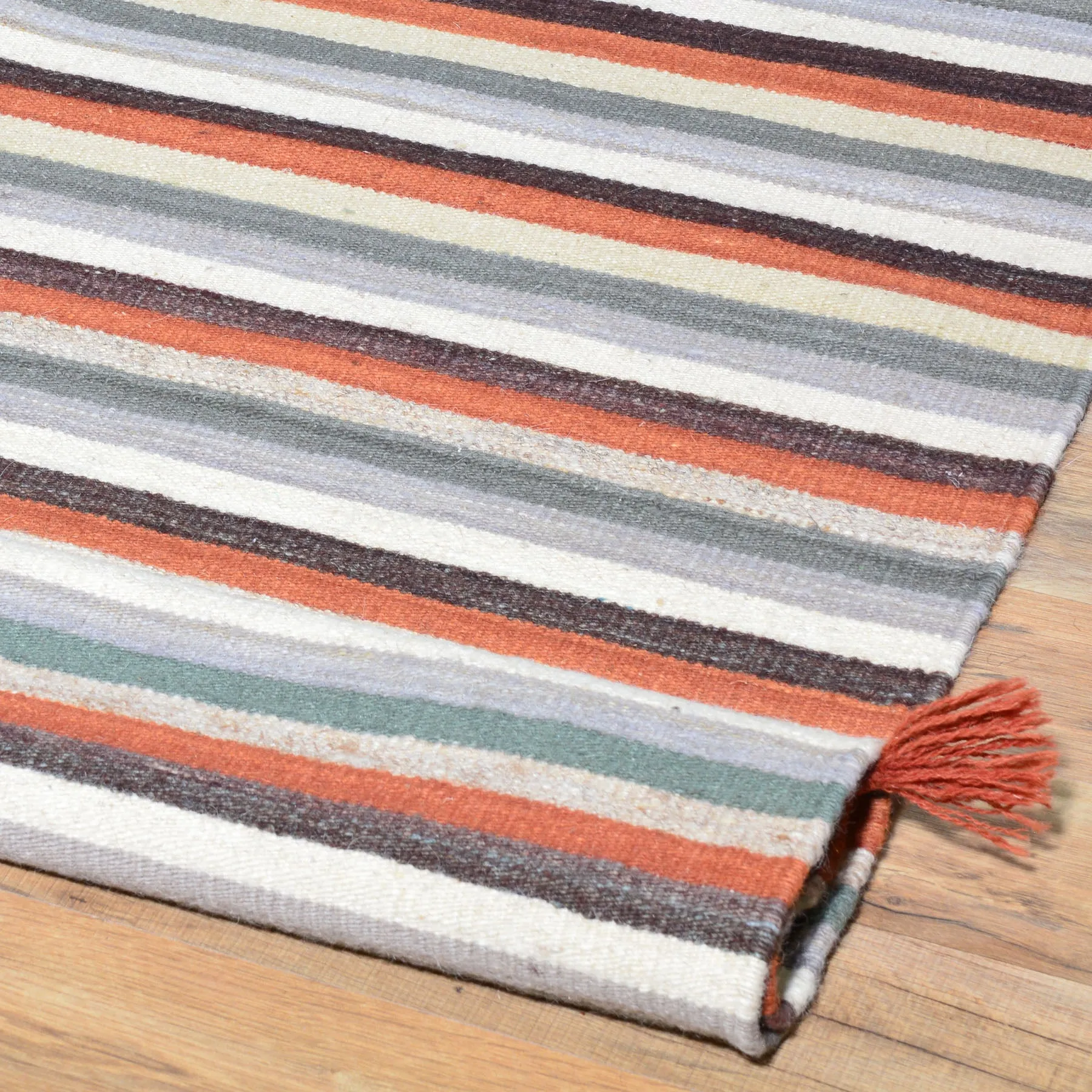 Hand-Woven Fine Flatweave Reversible Striped Design Kilim Rug (Size 4.1 X 6.1) Brral-3591