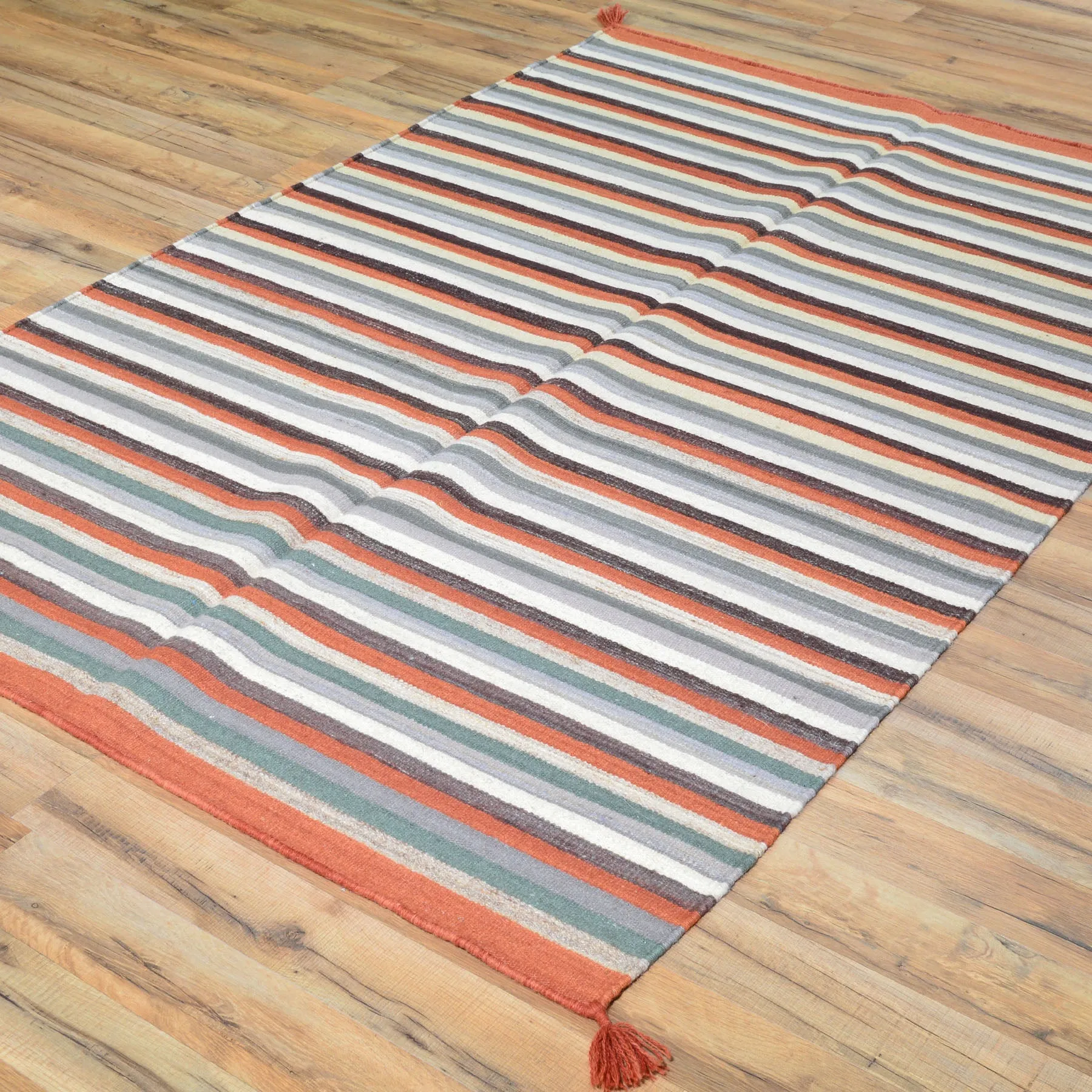 Hand-Woven Fine Flatweave Reversible Striped Design Kilim Rug (Size 4.1 X 6.1) Brral-3591