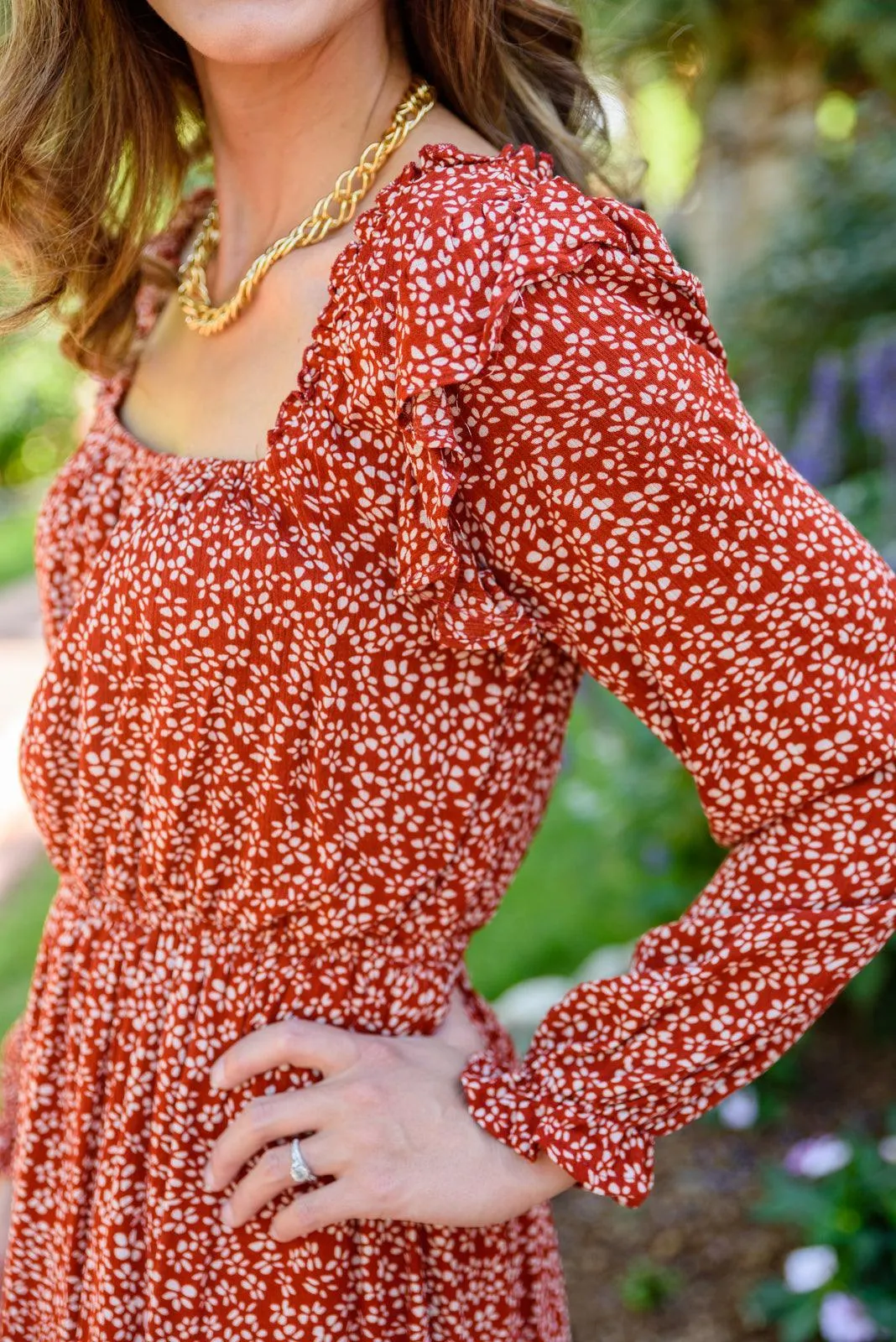 Hazel Blues® | First Kiss Long Sleeve Maxi Dress In Rust