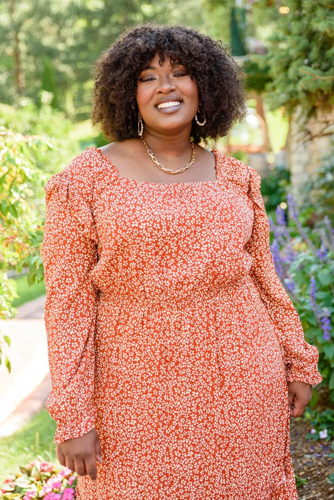 Hazel Blues® | First Kiss Long Sleeve Maxi Dress In Rust