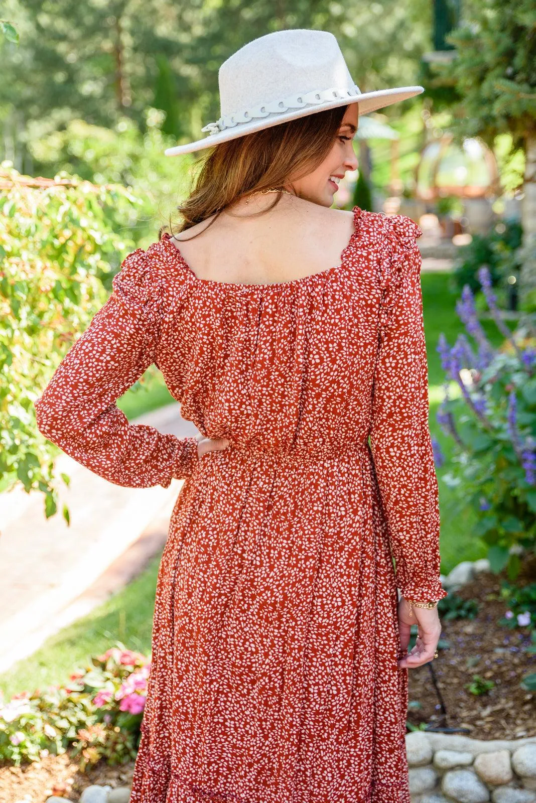 Hazel Blues® | First Kiss Long Sleeve Maxi Dress In Rust
