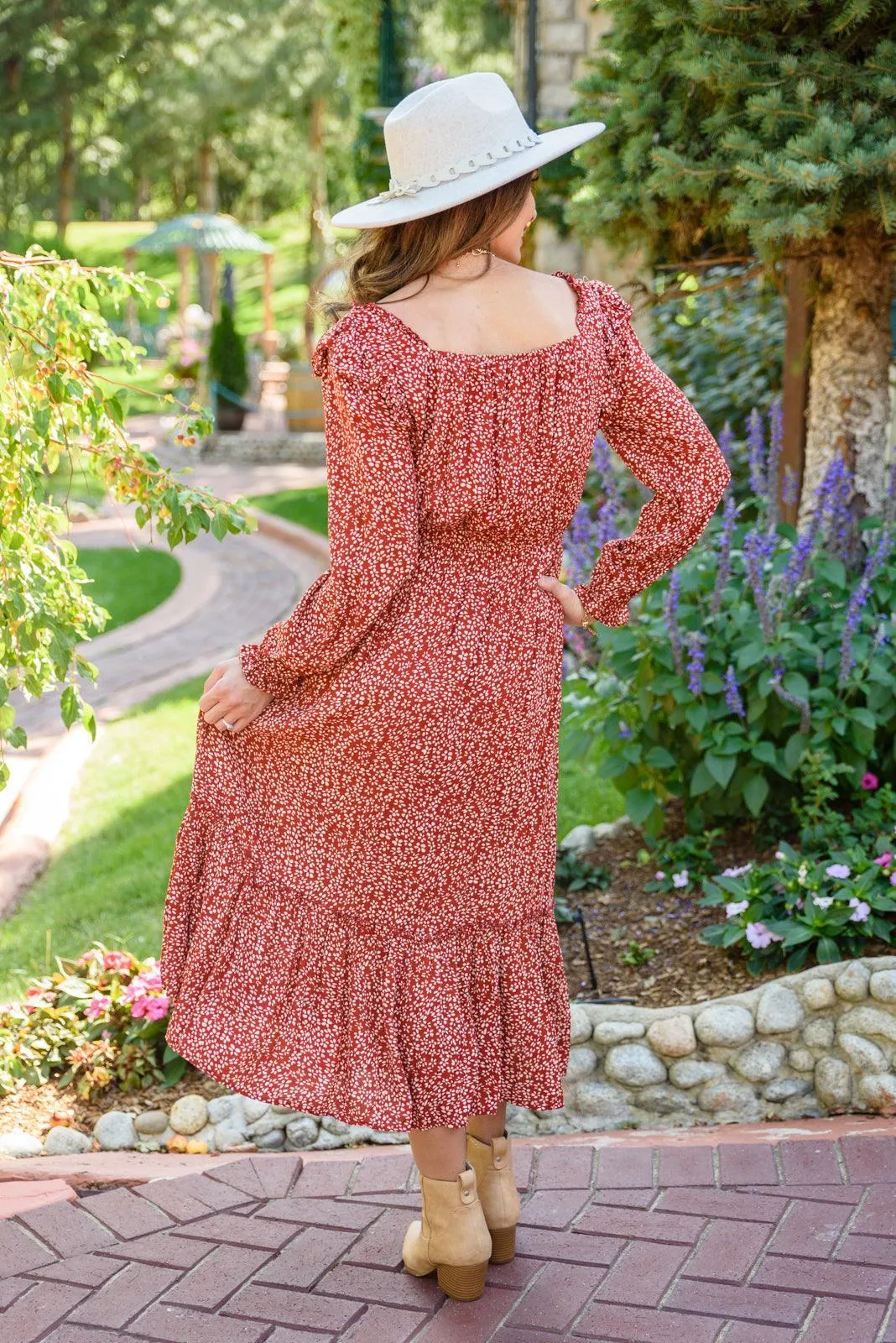 Hazel Blues® | First Kiss Long Sleeve Maxi Dress In Rust
