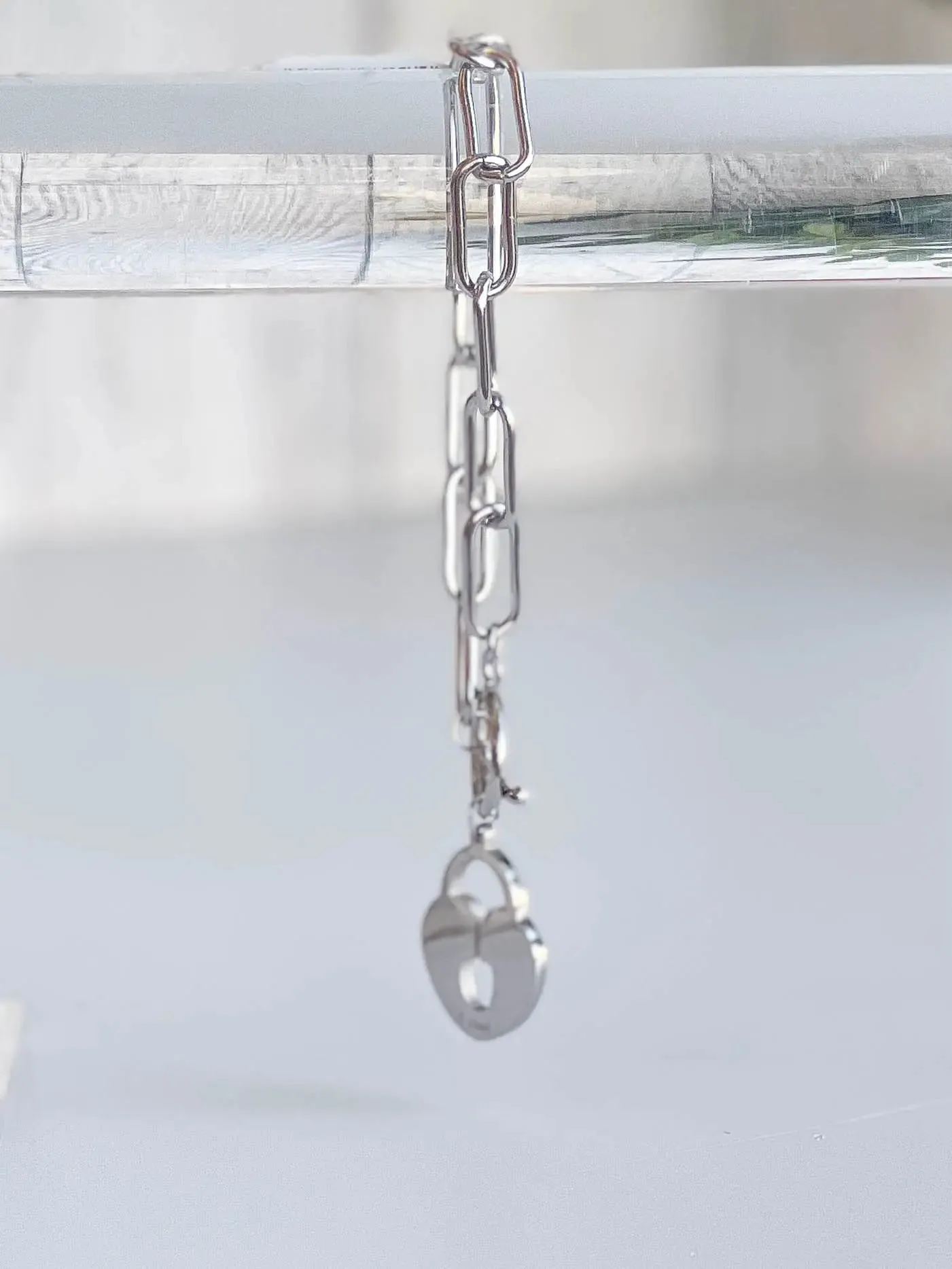 Heart Lock Charm Bracelet Stainless Steel Link Chain, Stainless Steel