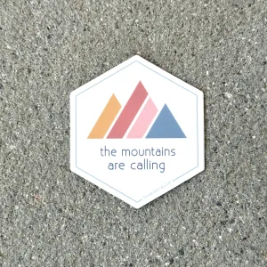Hexagon “The Mountains Are Calling” Color Block Mountains 3” Sticker / Decal