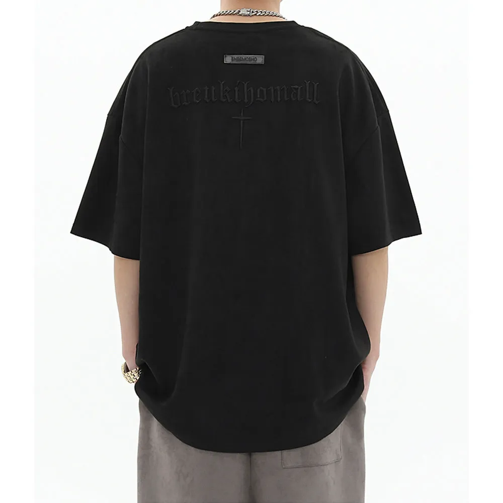 Hip Hop Letter Embroidery Suede T-shirt